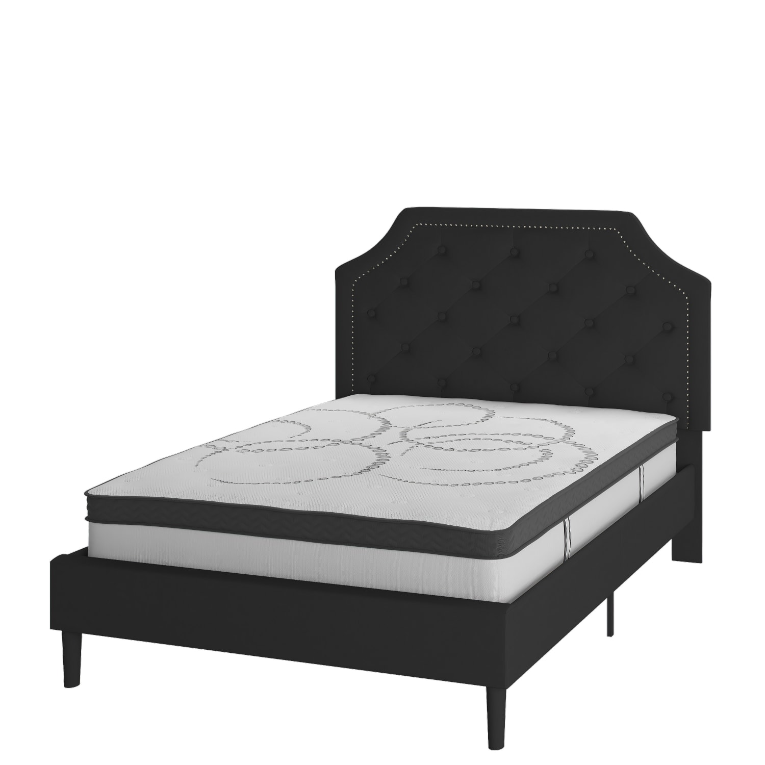 Flash Furniture Brighton Tufted Upholstered Platform Bed With 10in CertiPUR-US Certified Foam And Pocket Spring Mattress, Full, Black - Image 3