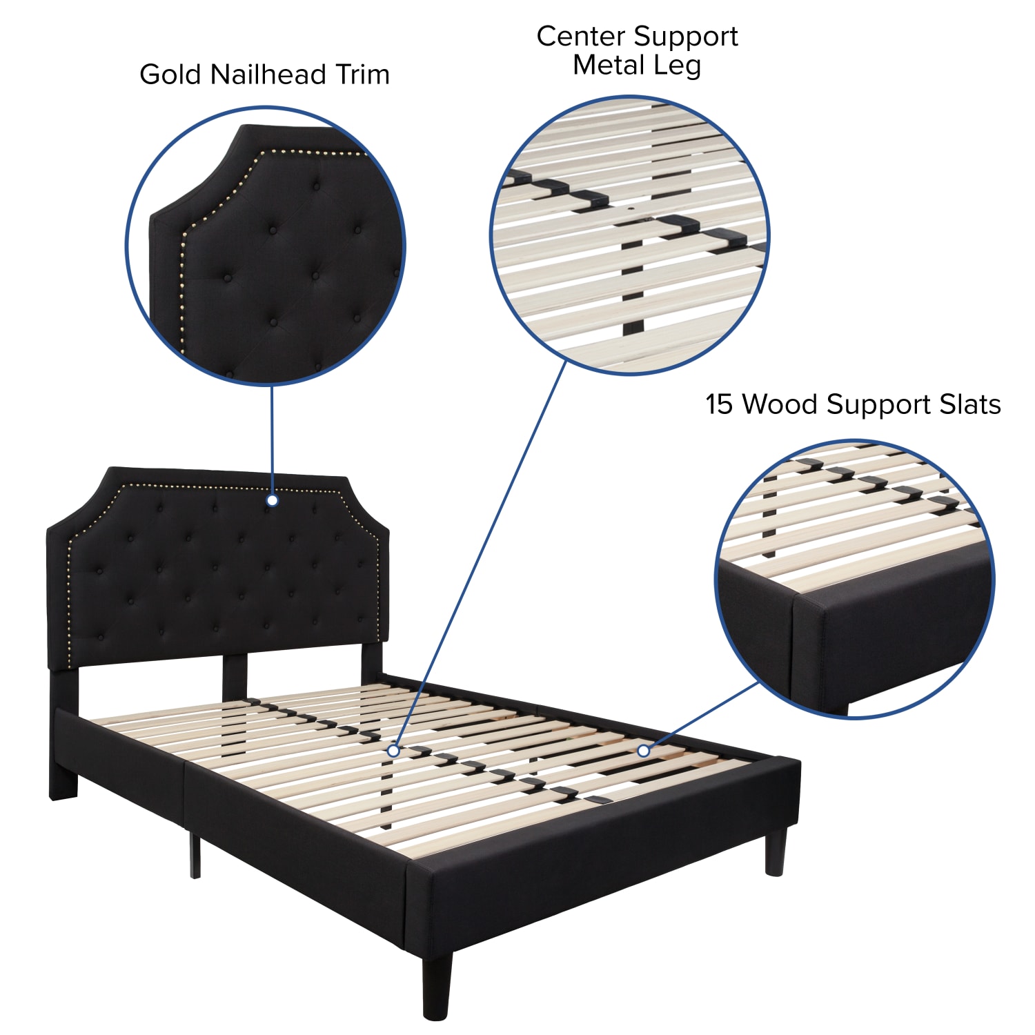 Flash Furniture Brighton Tufted Upholstered Platform Bed With 10in CertiPUR-US Certified Foam And Pocket Spring Mattress, Full, Black - Image 5