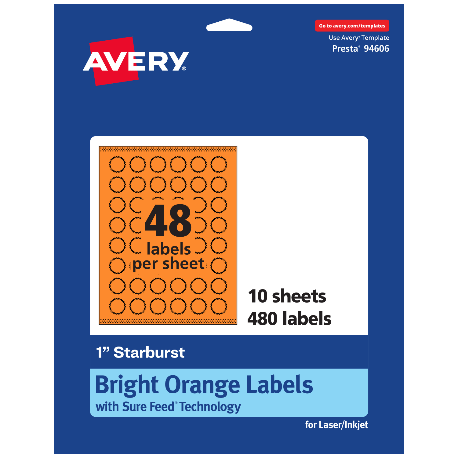 Avery Print-To-The-Edge Labels With Sure Feed Technology, 94606-BOP10, Starburst, 1in, Matte Bright Orange, Pack of 480 - Image 3