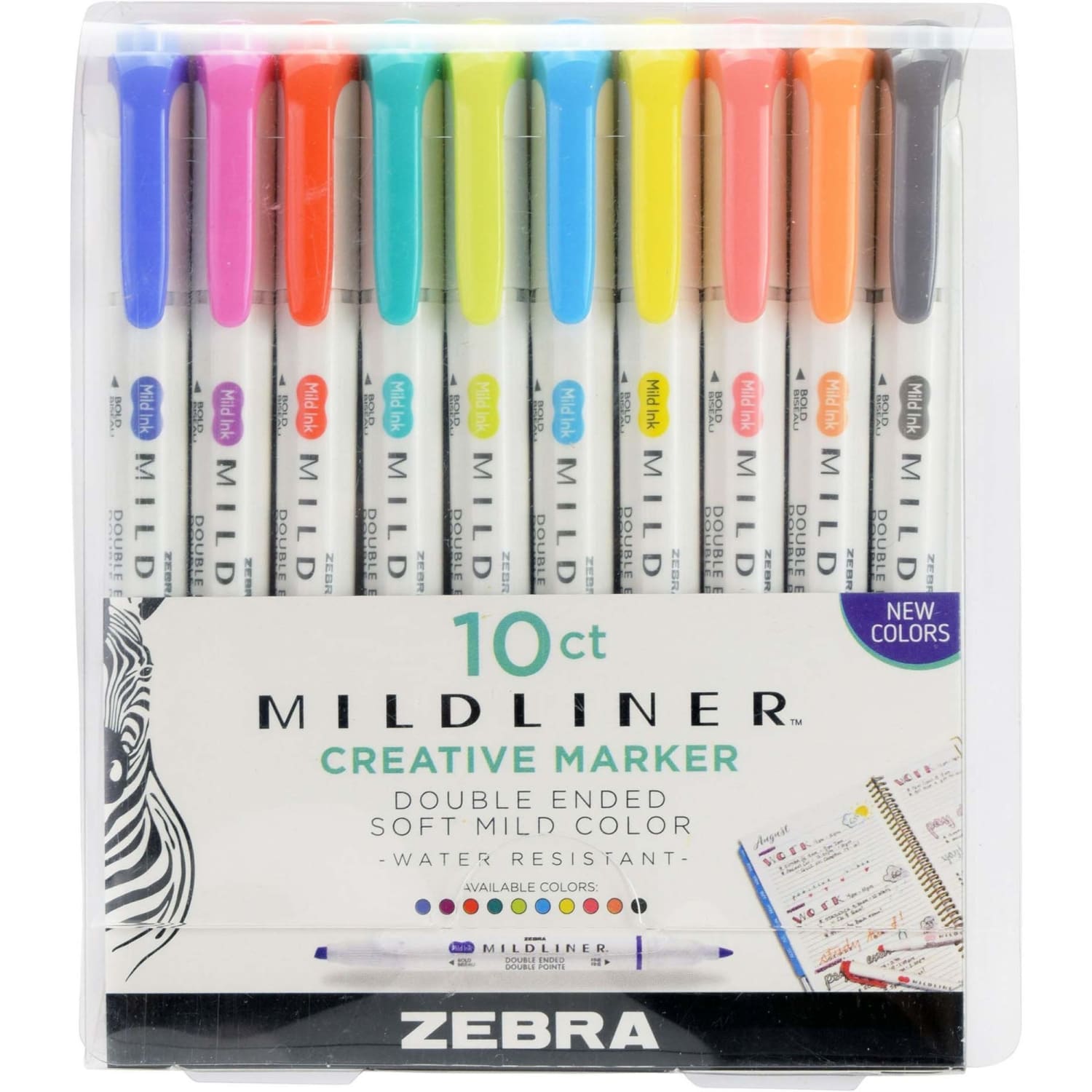 Zebra Pen Mildliner Double-ended Assorted Highlighter Set 10PK - Fine Marker Point - Chisel, Bullet Marker Point Style - Assorted - White Barrel - 10 / Pack