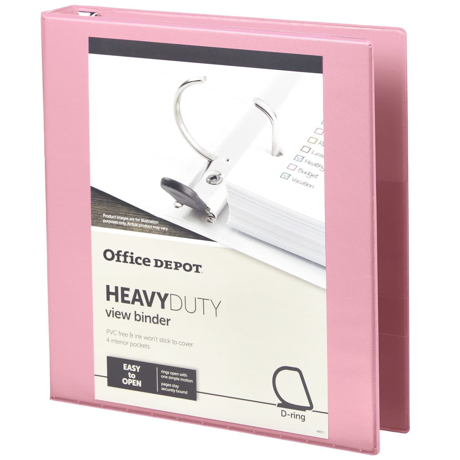 Office Depot Heavy-Duty View 3-Ring Binder, 1in D-Rings, Pink - Image 3