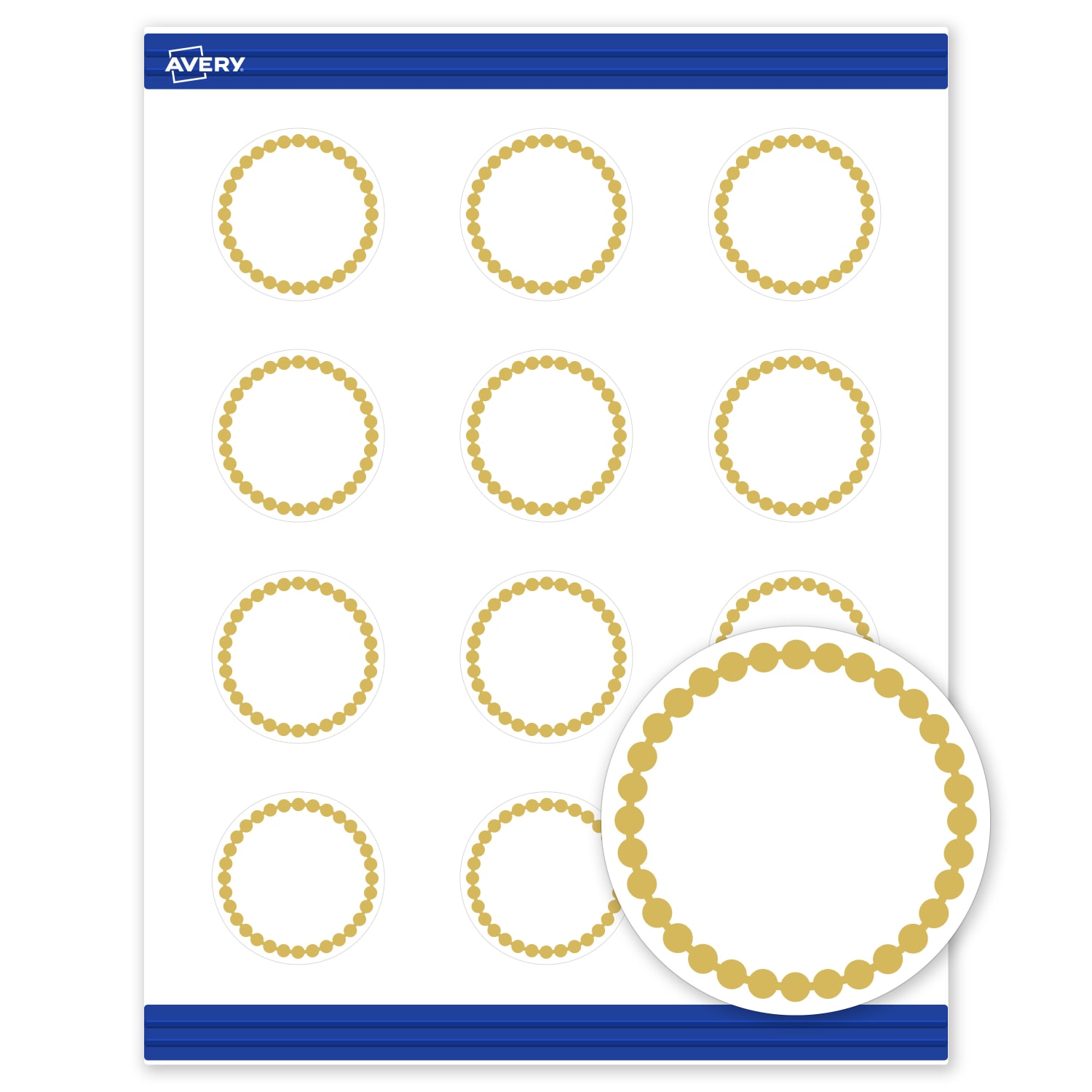 Avery Printable Round Cards With Sure Feed Technology, 2in, Matte White With Preprinted Gold Bead Design, Pack Of 120 - Image 3