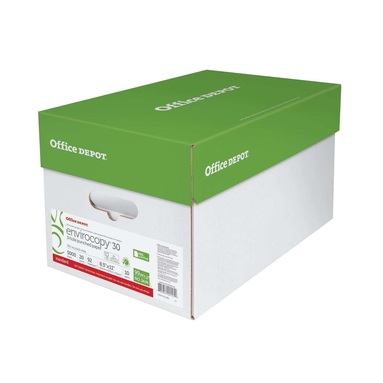 Office Depot EnviroCopy 3-Hole Punched Copy Paper, 10 Reams, White, Letter (8.5in x 11in), 5000 Sheets Per Case, 20 Lb, 30% Recycled, FSC Certified - Image 3