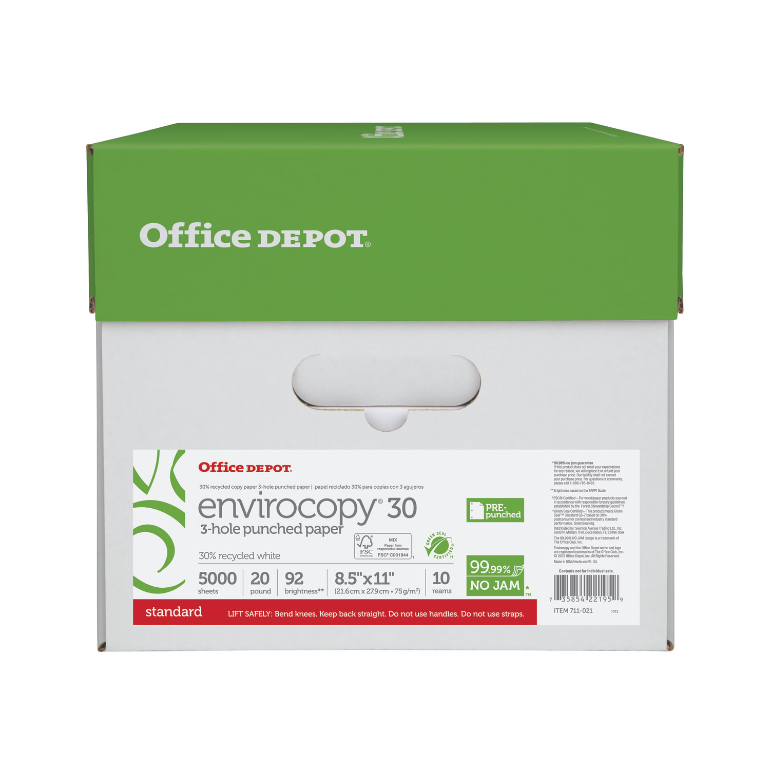 Office Depot EnviroCopy 3-Hole Punched Copy Paper, 10 Reams, White, Letter (8.5in x 11in), 5000 Sheets Per Case, 20 Lb, 30% Recycled, FSC Certified - Image 4