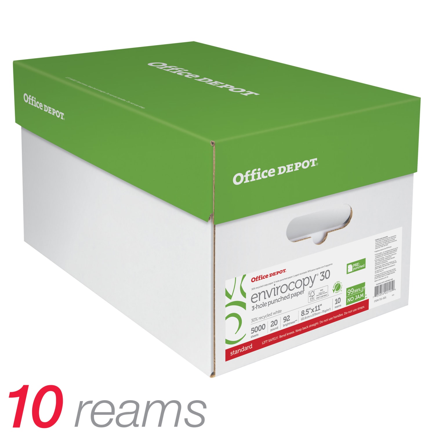 Office Depot EnviroCopy 3-Hole Punched Copy Paper, 10 Reams, White, Letter (8.5in x 11in), 5000 Sheets Per Case, 20 Lb, 30% Recycled, FSC Certified - Image 5