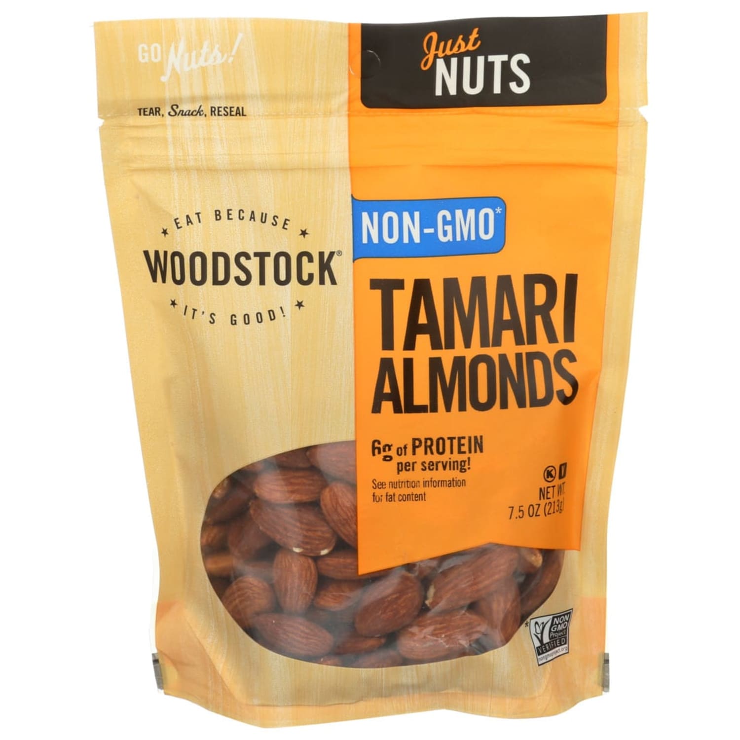 Woodstock Foods Non-GMO Almonds, Tamari, 7.5 Oz, Total Qty 8