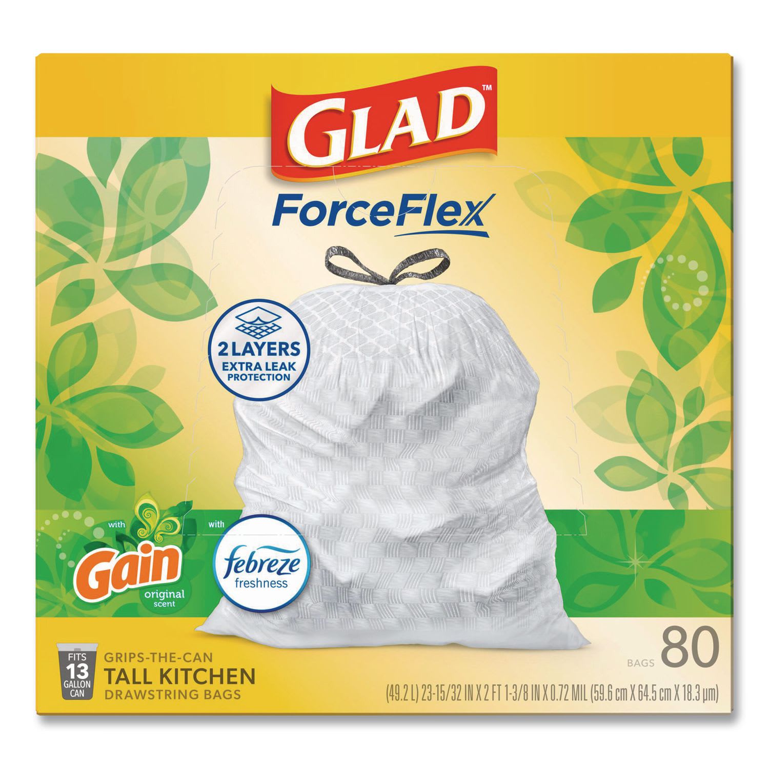 Glad OdorShield 13-gallon Gain Scent Trash Bags - 13 gal Capacity - 23.75in Width x 25.38in Length - 0.72 mil (18 Micron) Thickness - Drawstring Closure - White - 1/Box - 80 Per Box - Home, Office - Image 3
