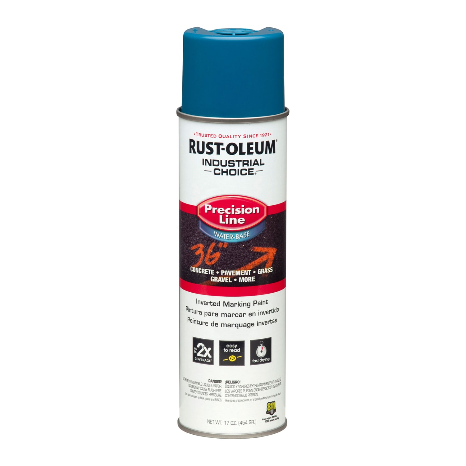 Rust-Oleum Industrial Choice M1800 System Water-Based Precision Line Inverted Marking Paint, 17 Oz, APWA Caution Blue, Pack Of 12 Cans