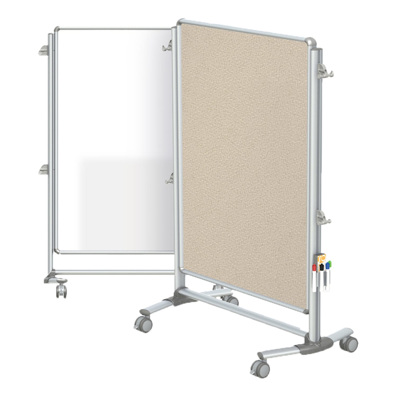 Ghent Nexus Jr Partition Double-Sided Mobile Magentic Fabric/Non-Magnetic Dry-Erase/Bulletin Board, 34 1/4in x 46 1/4in, Beige Board/Silver Aluminum Frame - Image 3