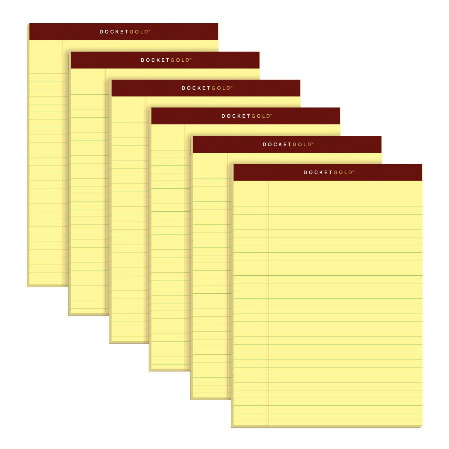 TOPS Docket Gold Premium Writing Pads, 8 1/2in x 11 3/4in, Legal Ruled, 50 Sheets, Canary, Pack Of 6 Pads - Image 3