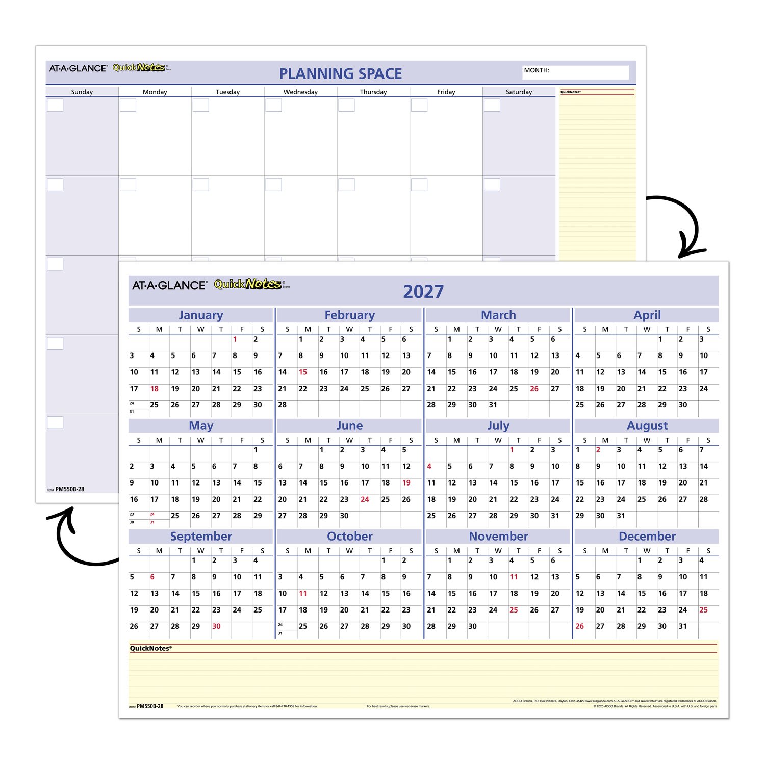 AT-A-GLANCE QuickNotes 2027 Reversible Erasable Monthly Yearly Wall Calendar, Small, 16in x 12in - Image 5