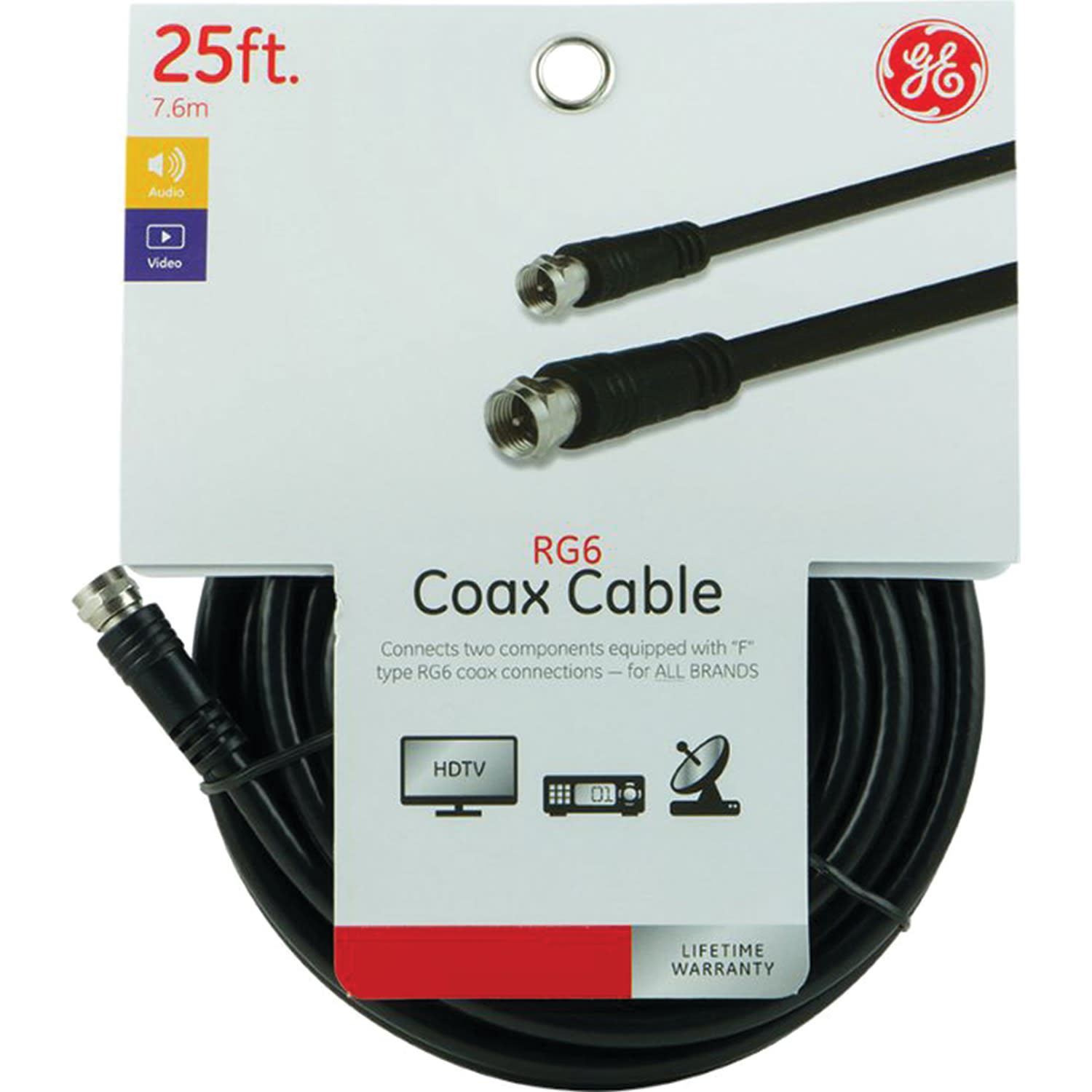 GE Coaxial Cable, 25ft, Black, RG6 - Image 4
