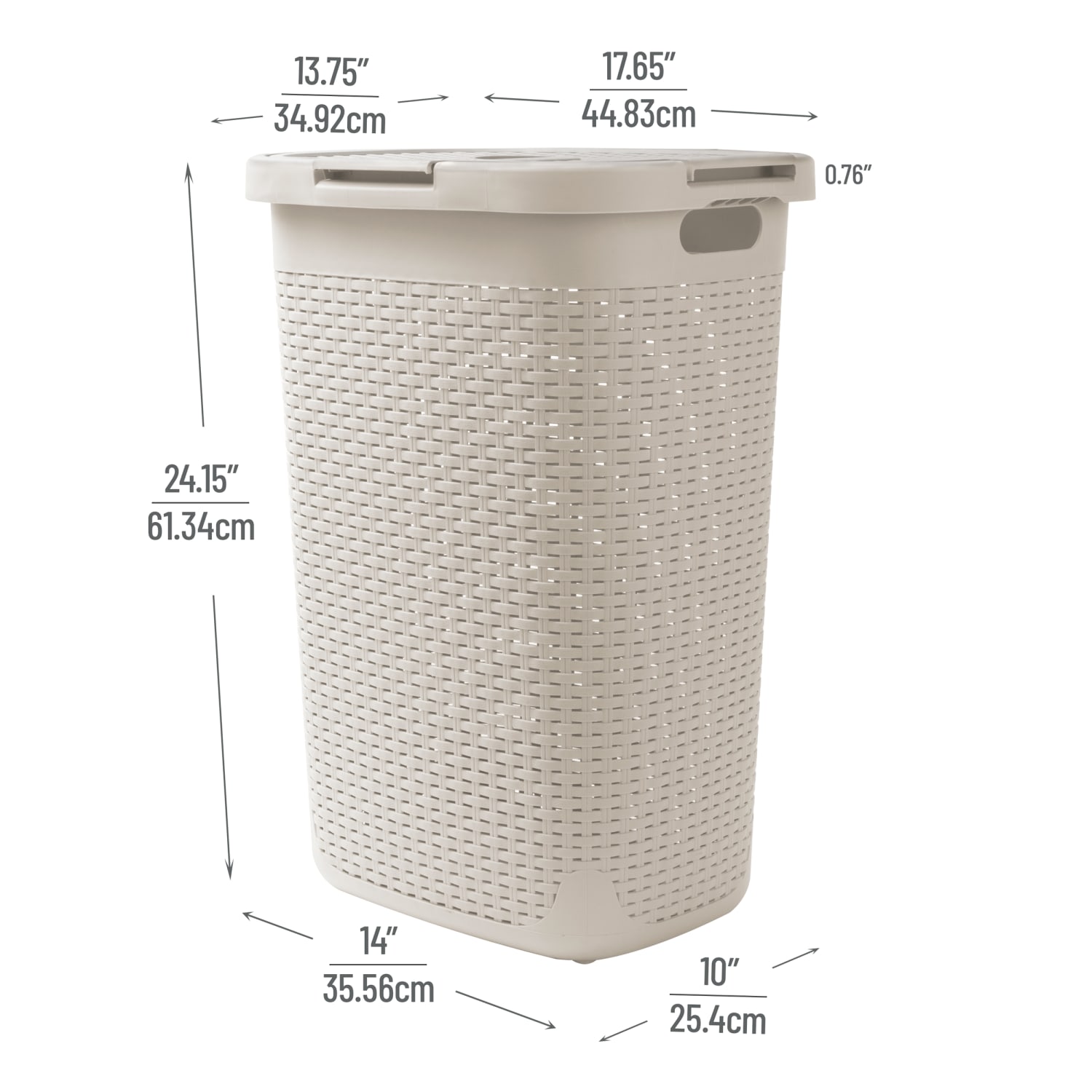 Mind Reader 60L Slim Laundry Hamper Clothes Basket With Lid, 24-3/20inH x 13-3/4inW x 17-13/20inL, Ivory - Image 4