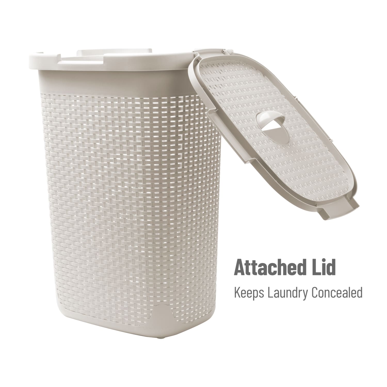 Mind Reader 60L Slim Laundry Hamper Clothes Basket With Lid, 24-3/20inH x 13-3/4inW x 17-13/20inL, Ivory - Image 6