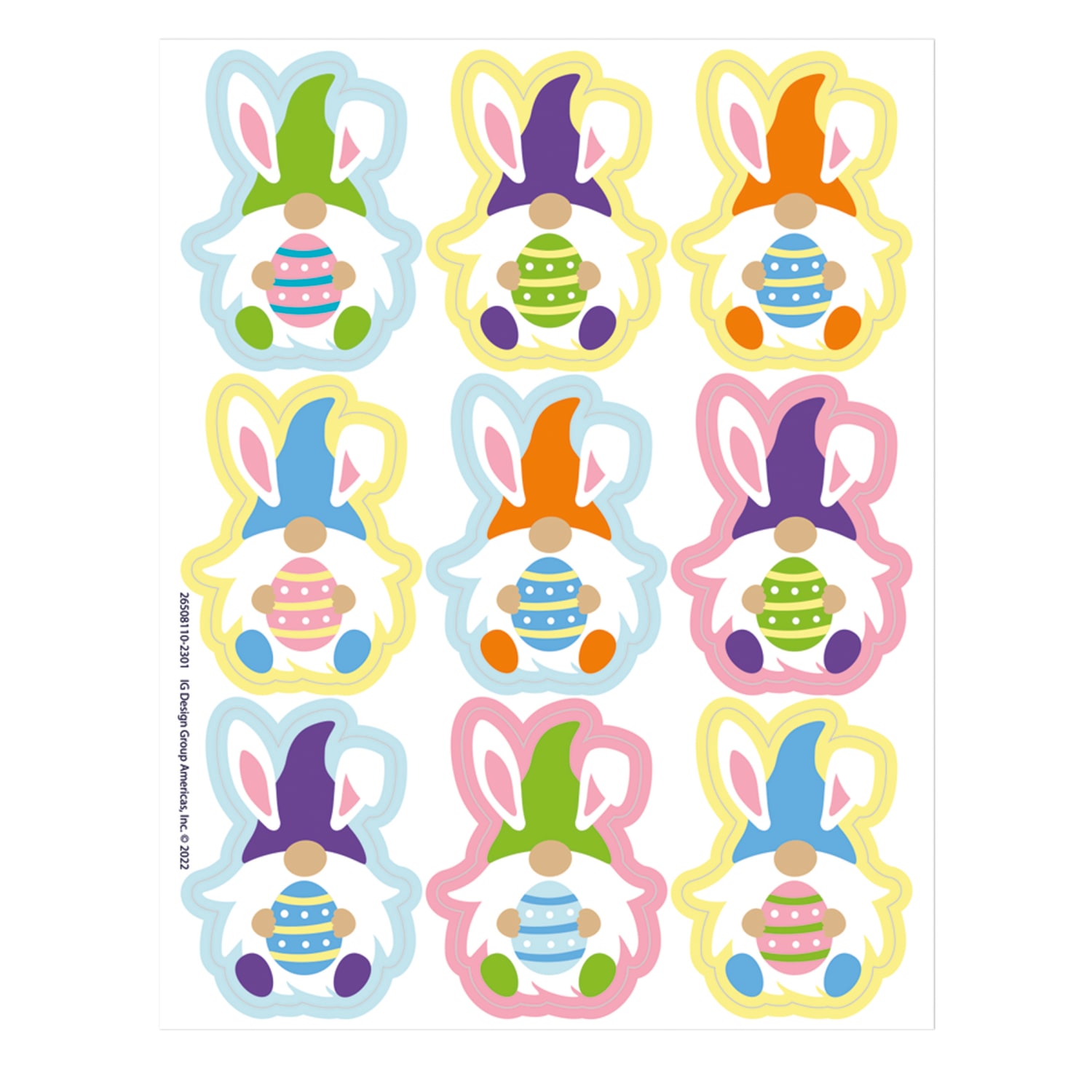 Eureka Giant Stickers, 1-5/16in x 1-3/4in, Easter Gnome Giant, 36 Stickers Per Pack, Set Of 12 Packs