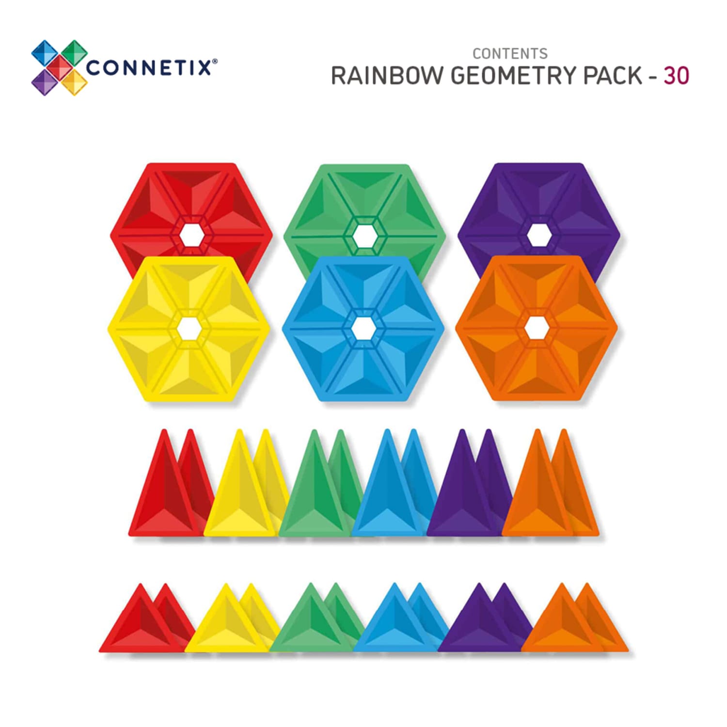 Connetix Magnetic Tiles Rainbow Geometry Pack, 30 Pieces - Image 3