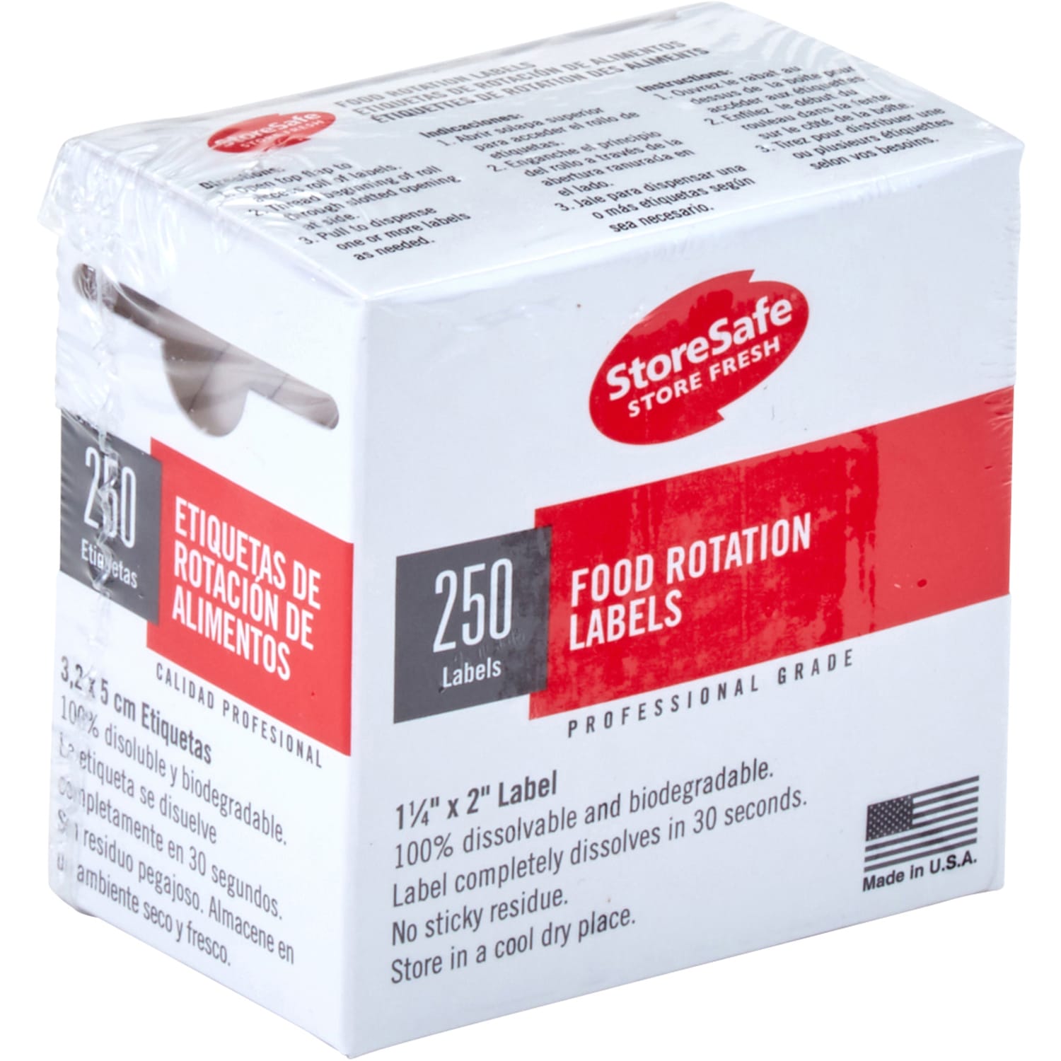 Cambro Half-Size Food Rotation Labels, 1252SLINB250, 1-1/4inW x 2inD, White, Pack Of 250 Labels