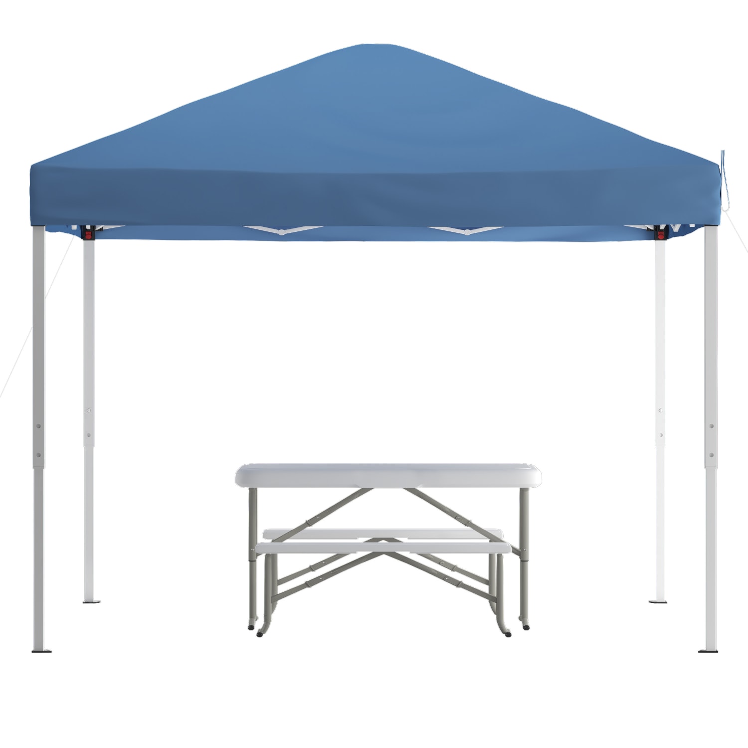 Flash Furniture 10ftx10ft Pop Up Event Canopy Tent with Carry Bag and Folding Bench Set - Portable Tailgate, Camping, Event Set, Blue - Image 3