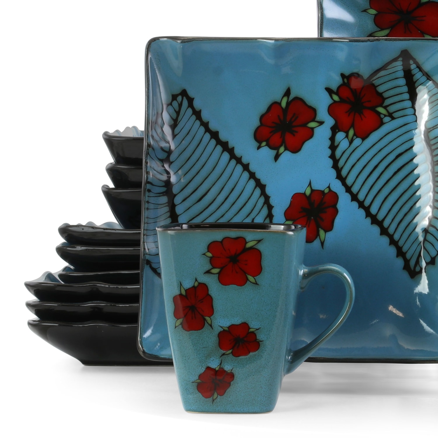 Elama 16-Piece Stoneware Dinnerware Set, Aloha Tide - Image 4