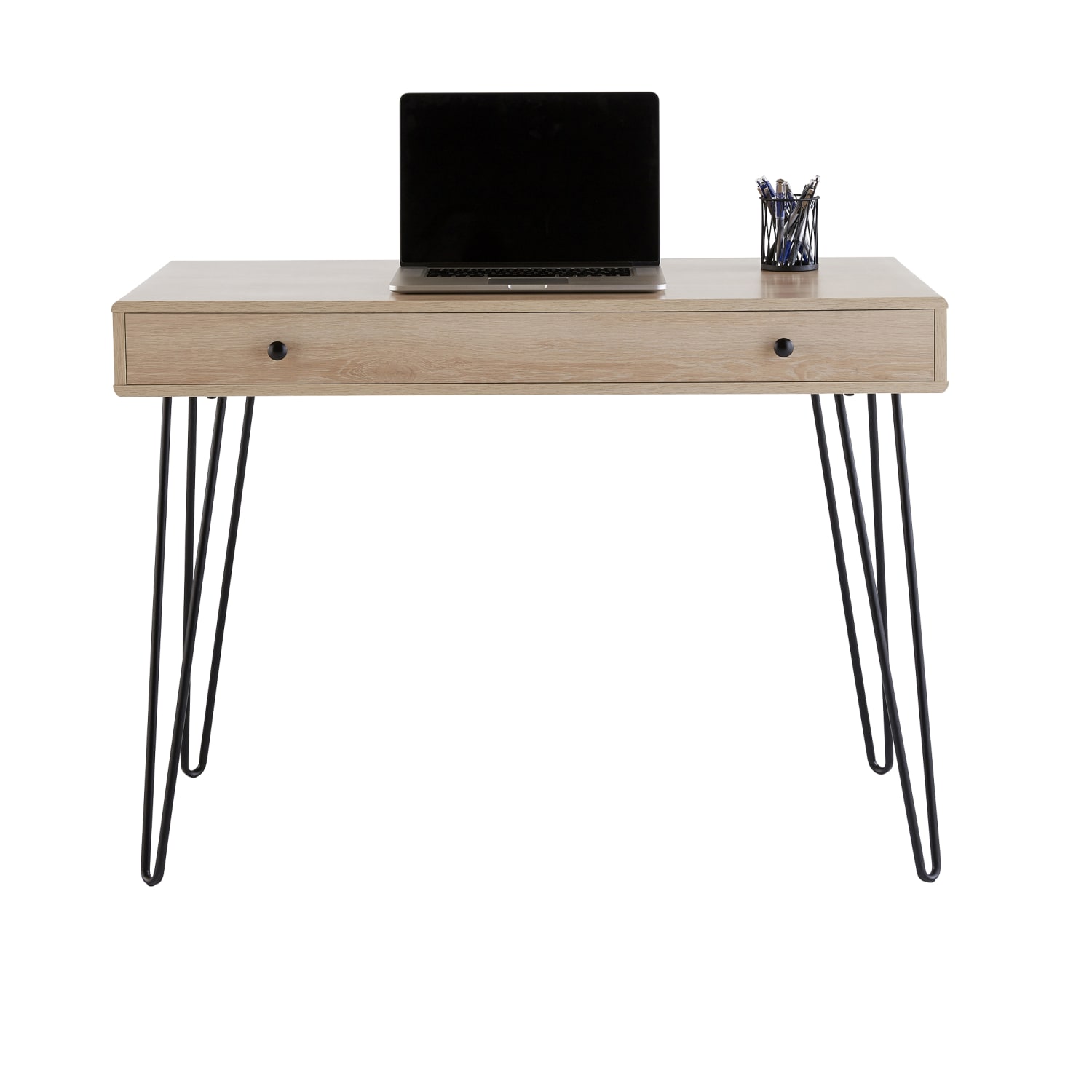 Realspace Callay 42inW Writing Desk, Blonde Oak/Black - Image 4