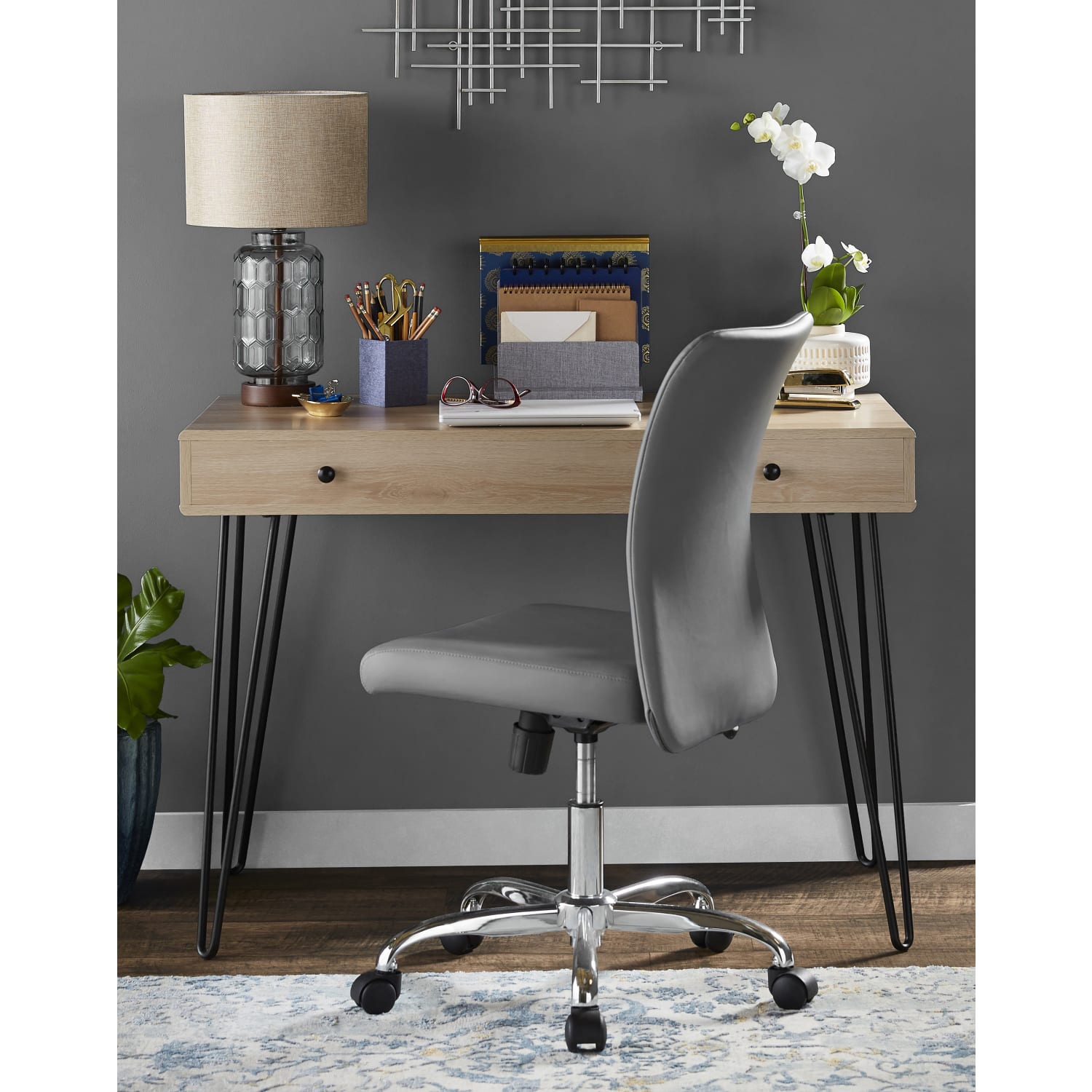 Realspace Callay 42inW Writing Desk, Blonde Oak/Black - Image 6