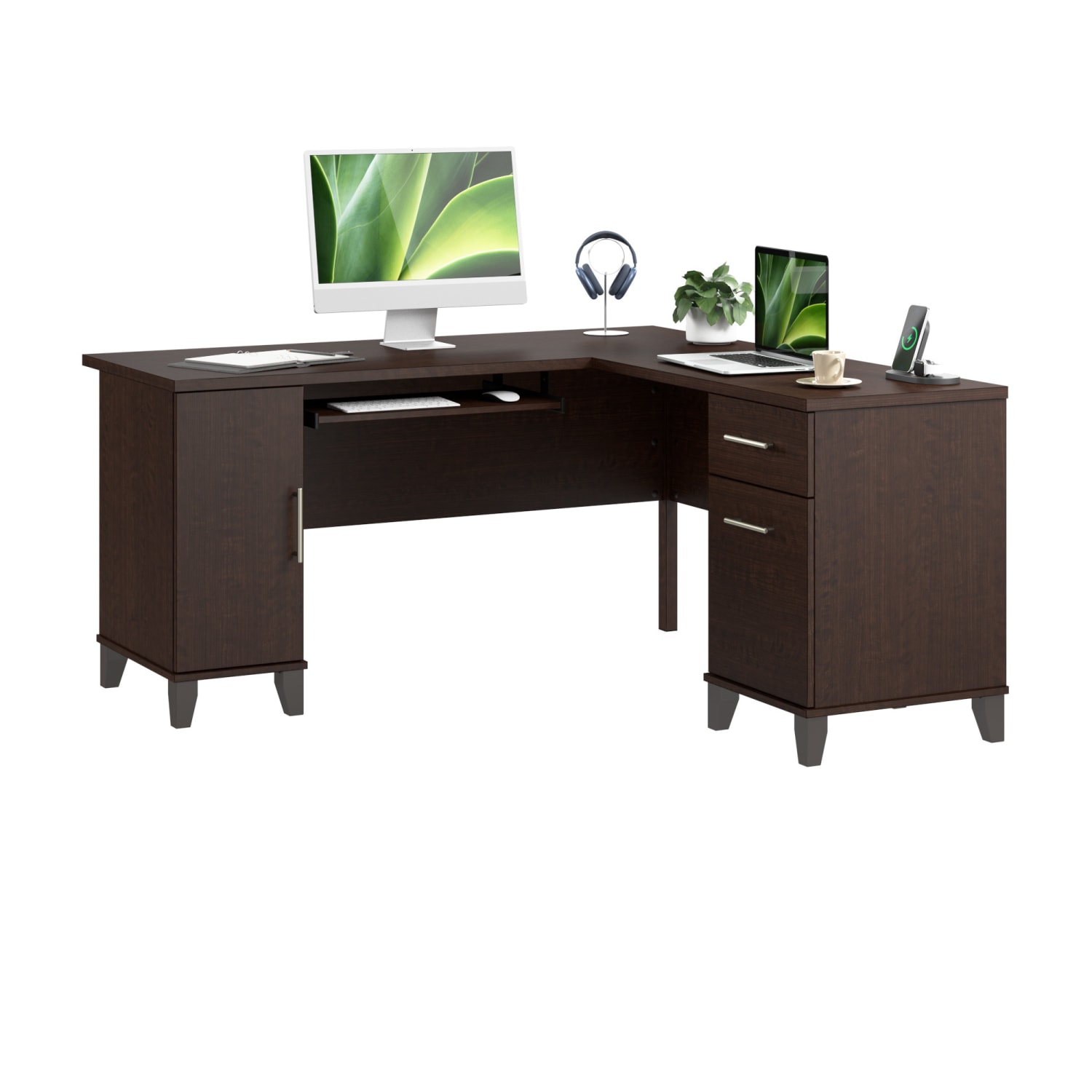 Bush Furniture Somerset 60inW L-Shaped Desk With Storage, Mocha Cherry, Standard Delivery - Image 3