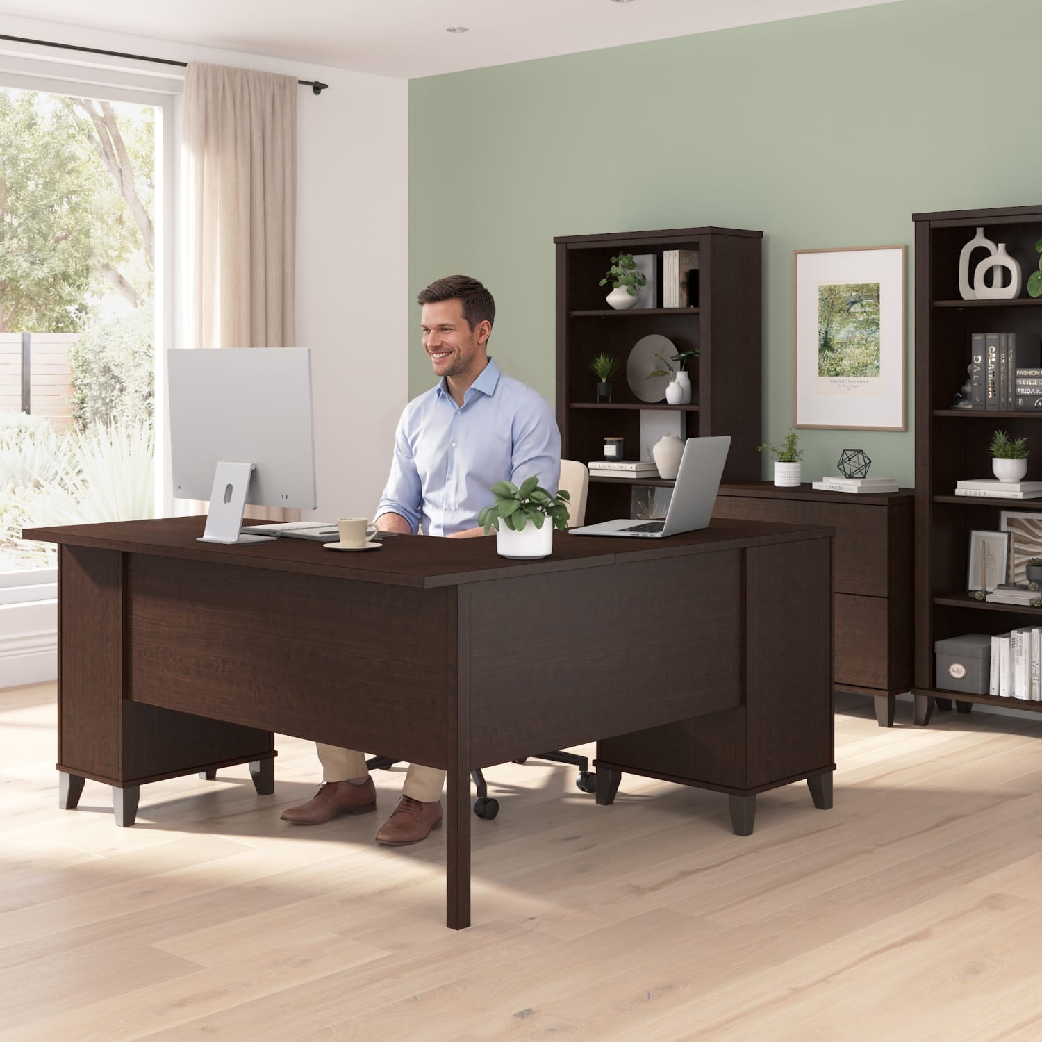 Bush Furniture Somerset 60inW L-Shaped Desk With Storage, Mocha Cherry, Standard Delivery - Image 4
