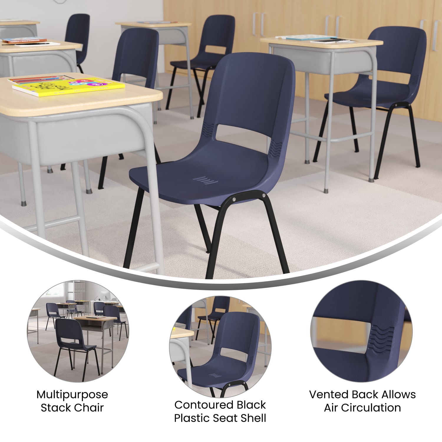 Flash Furniture HERCULES Series Ergonomic Stack Chair NavyBlack PopularChairscom