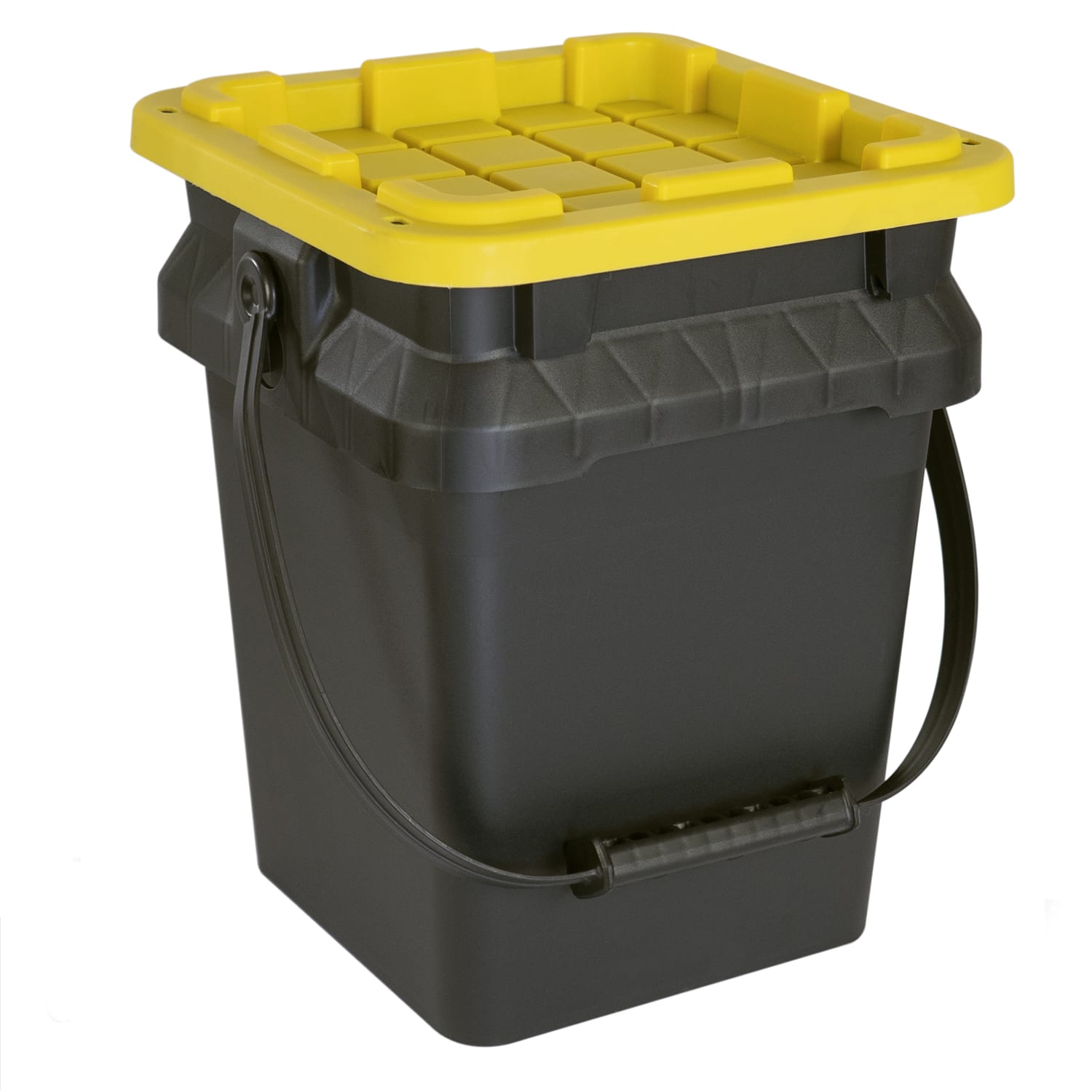 Centrex Tough Box Bucket With Lid, 5-Gallon, 13inL x 12inW x 15inH, 45% Recycled, Black/Yellow