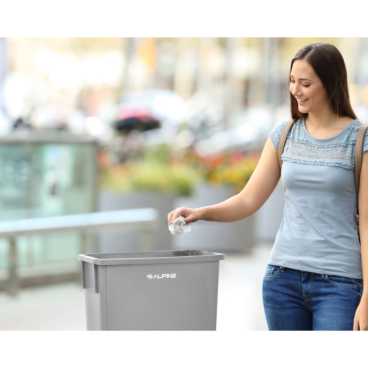 Alpine Rectangular Polypropylene Slim Trash Can, 23 Gallons, Gray - Image 6