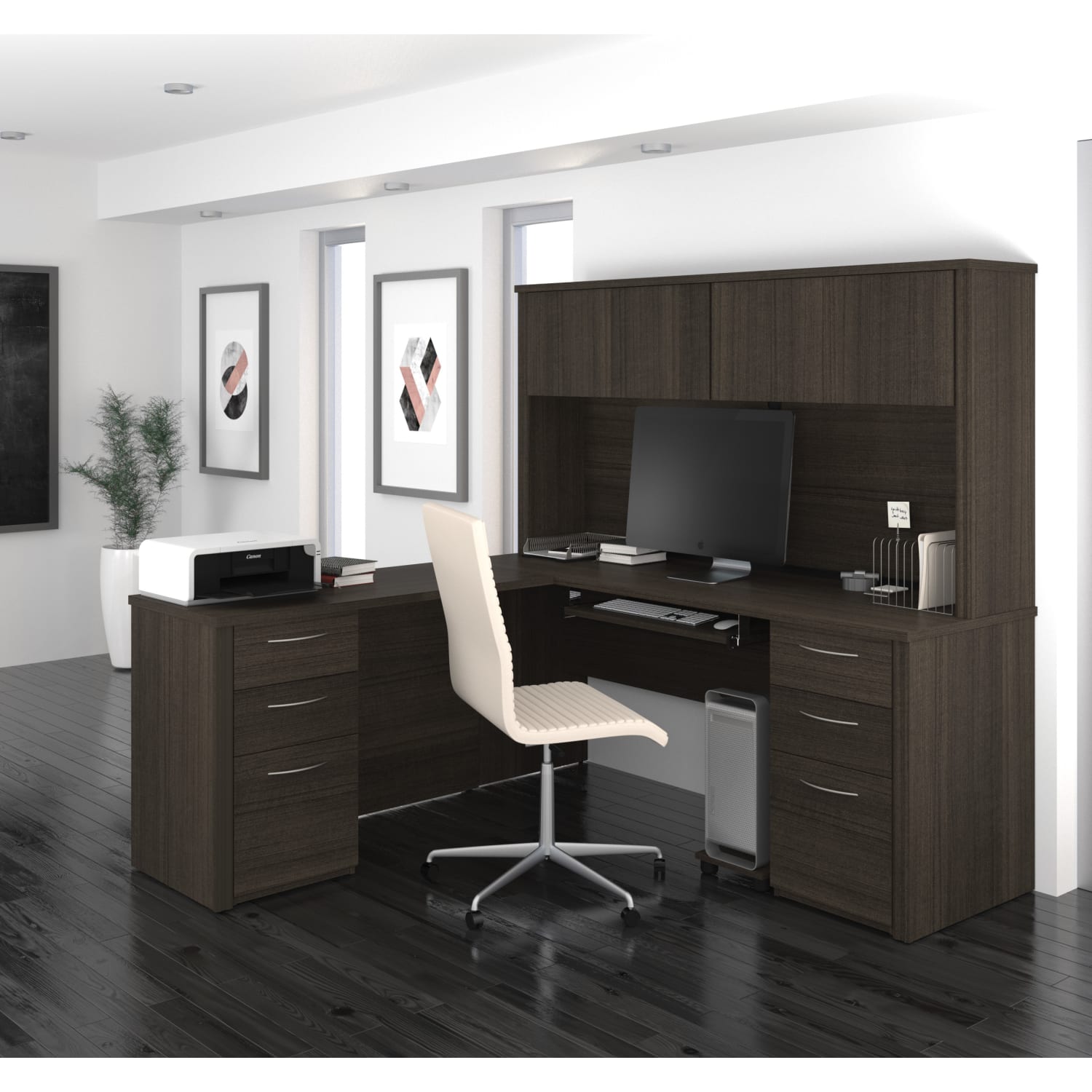 Bestar Embassy 72inW L-Shaped Corner Desk With Hutch And 2 Pedestals, Dark Chocolate - Image 4
