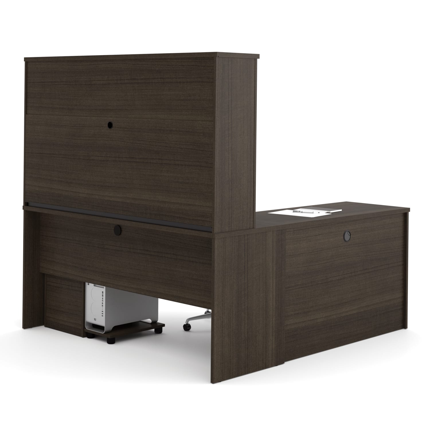 Bestar Embassy 66inW L-Shaped Corner Desk With 2 Pedestals And Hutch, Dark Chocolate - Image 3