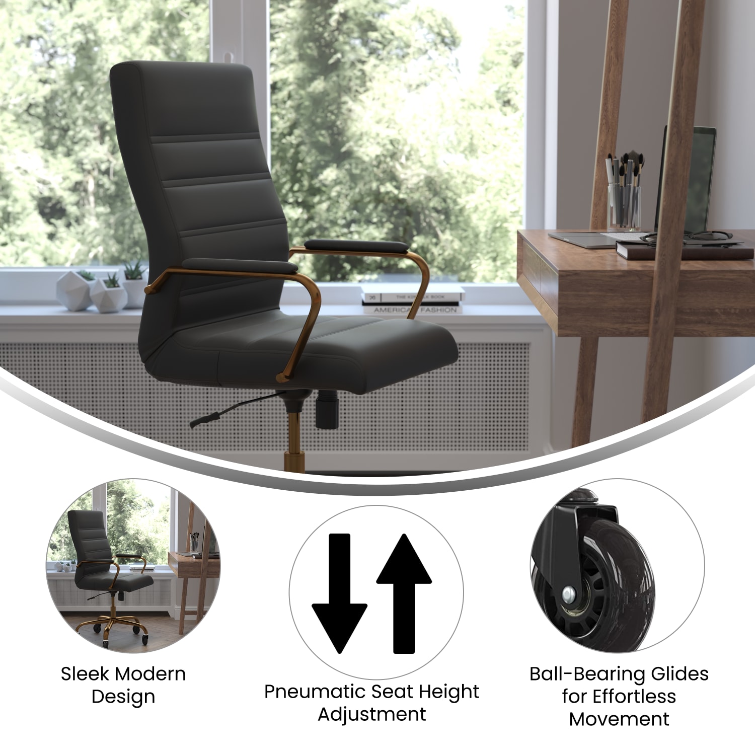 Flash Furniture Whitney Ergonomic Faux Leather High Back Executive Swivel Office Chair BlackGold PopularChairscom