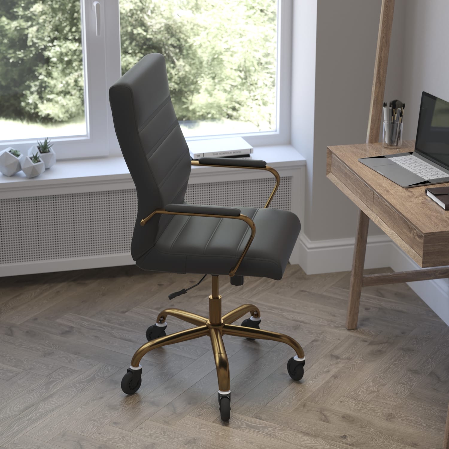 Flash Furniture Whitney Ergonomic Faux Leather High Back Executive Swivel Office Chair BlackGold PopularChairscom