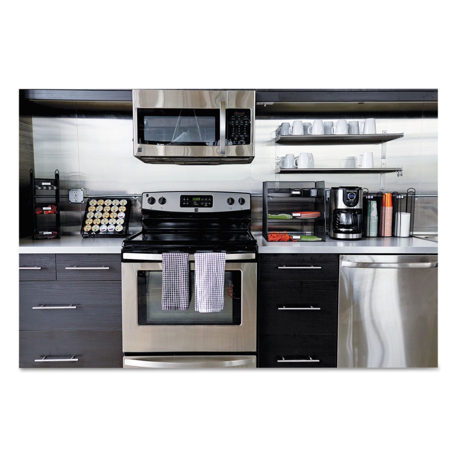 Safco Onyx Breakroom Organizer, 7 Compartments, 16in x 8-1/2in x 5-1/4in, Black - Image 3