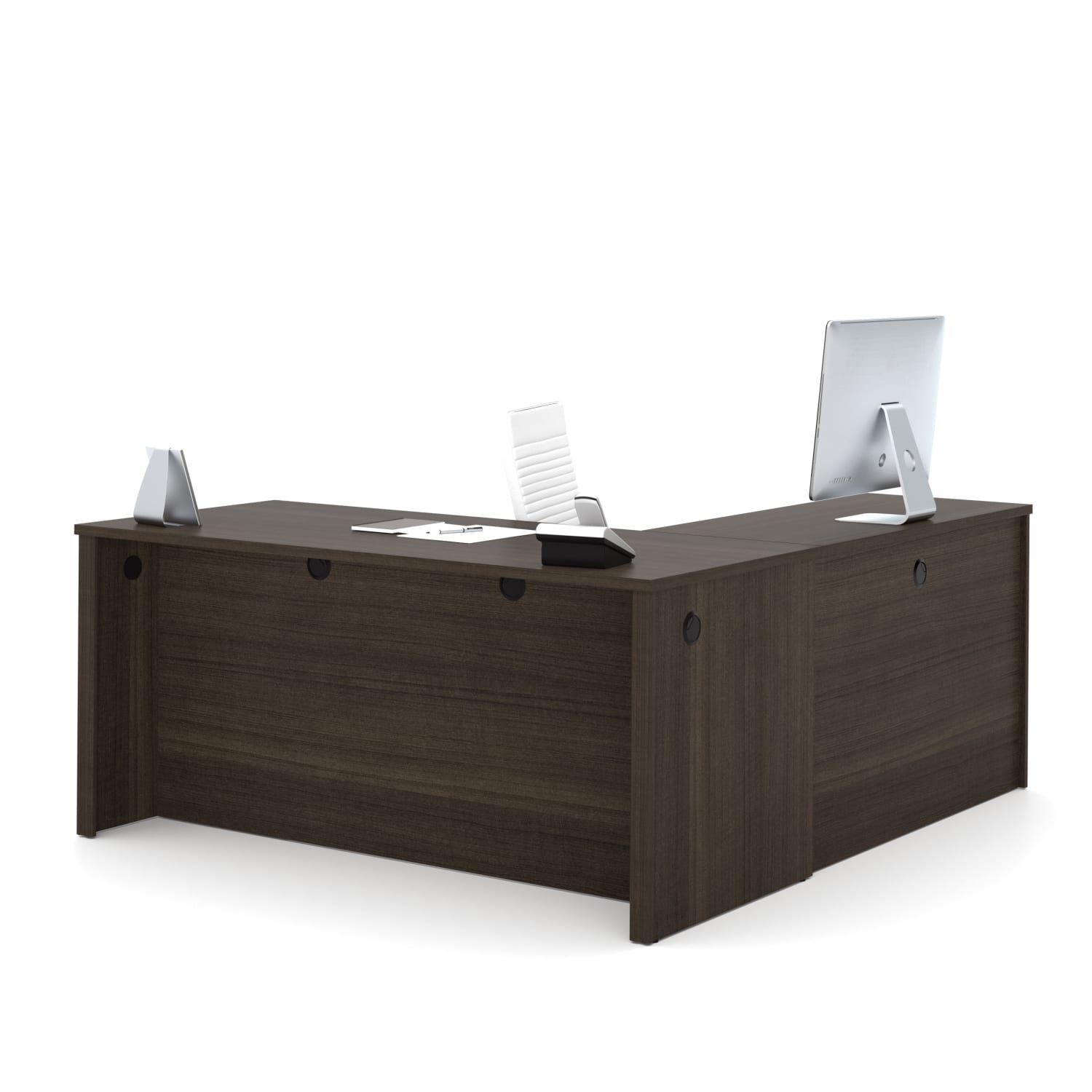 Bestar Embassy 66inW L-Shaped Corner Desk With Pedestal, Dark Chocolate - Image 3