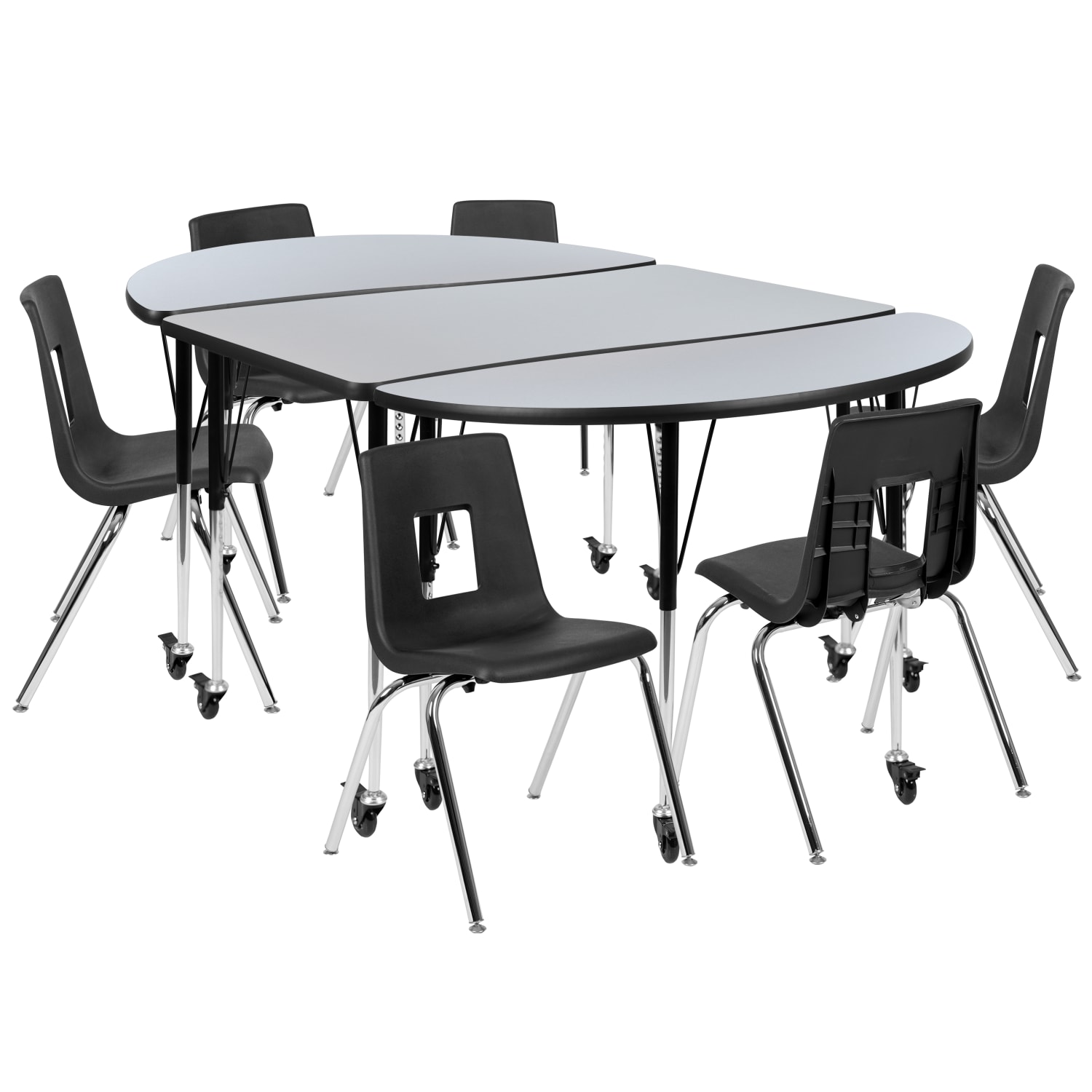 Flash Furniture Mobile 76in Oval Wave Flexible Laminate Activity Table Set With 18in Student Stack Chairs Gray PopularChairscom