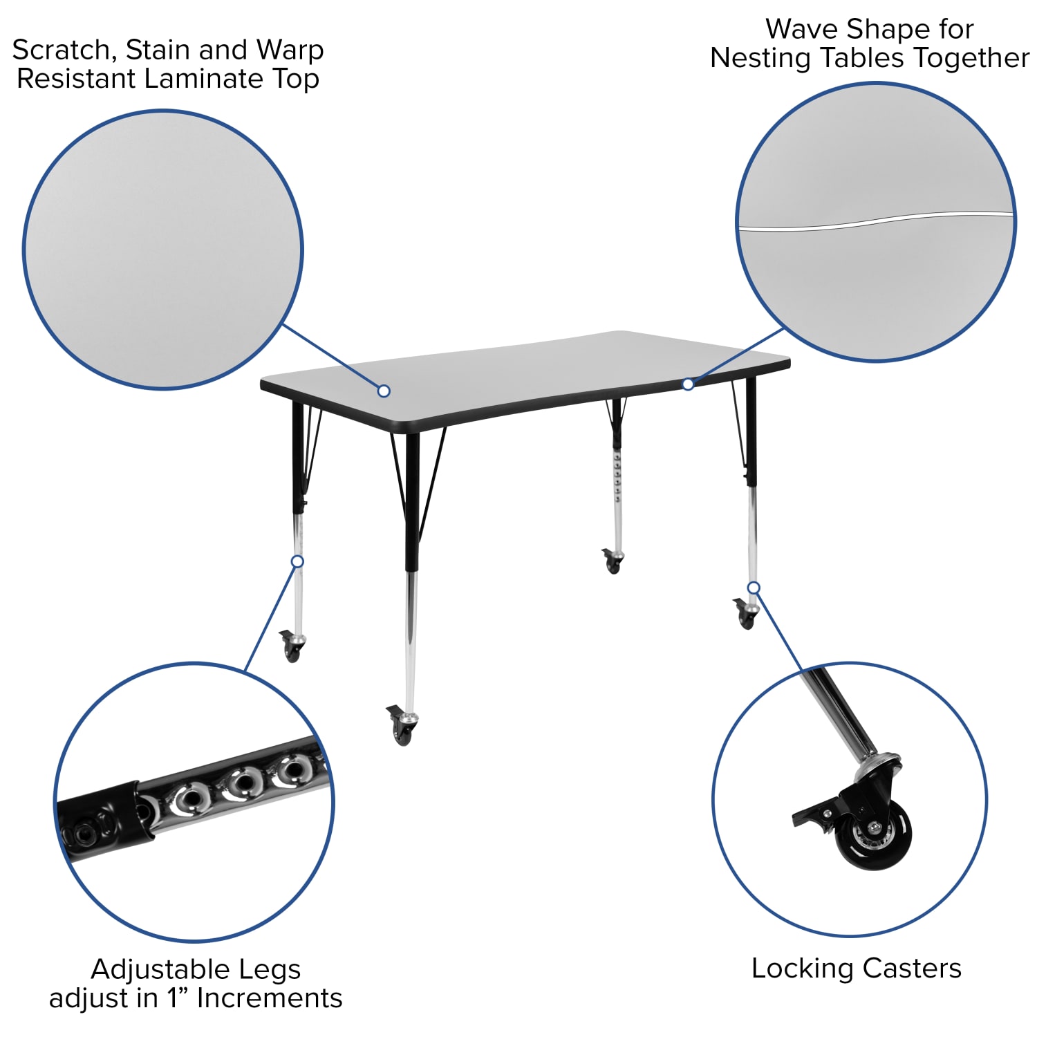 Flash Furniture Mobile 76in Oval Wave Flexible Laminate Activity Table Set With 18in Student Stack Chairs Gray PopularChairscom