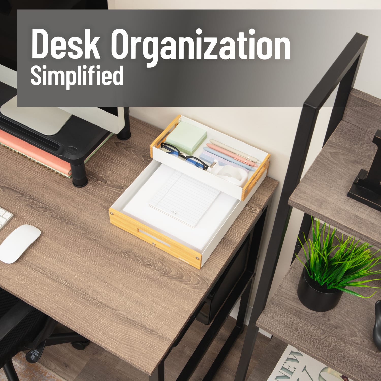 Mind Reader Metal And Wood Tiered Desktop Organizer Trays, 2-7/8inH x 13-3/4inW x 9-3/4inD, White, Total Qty 2 - Image 3