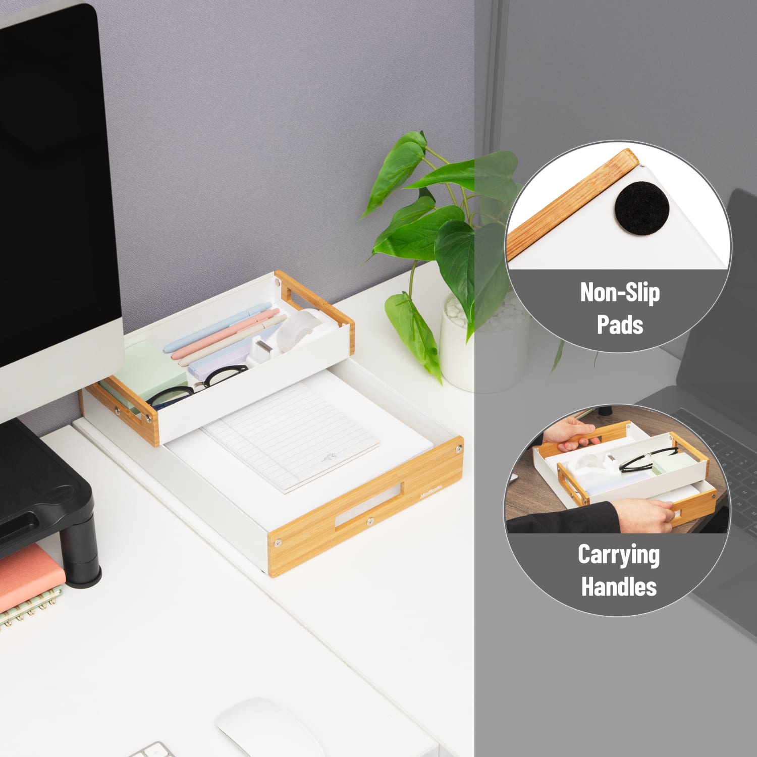 Mind Reader Metal And Wood Tiered Desktop Organizer Trays, 2-7/8inH x 13-3/4inW x 9-3/4inD, White, Total Qty 2 - Image 5