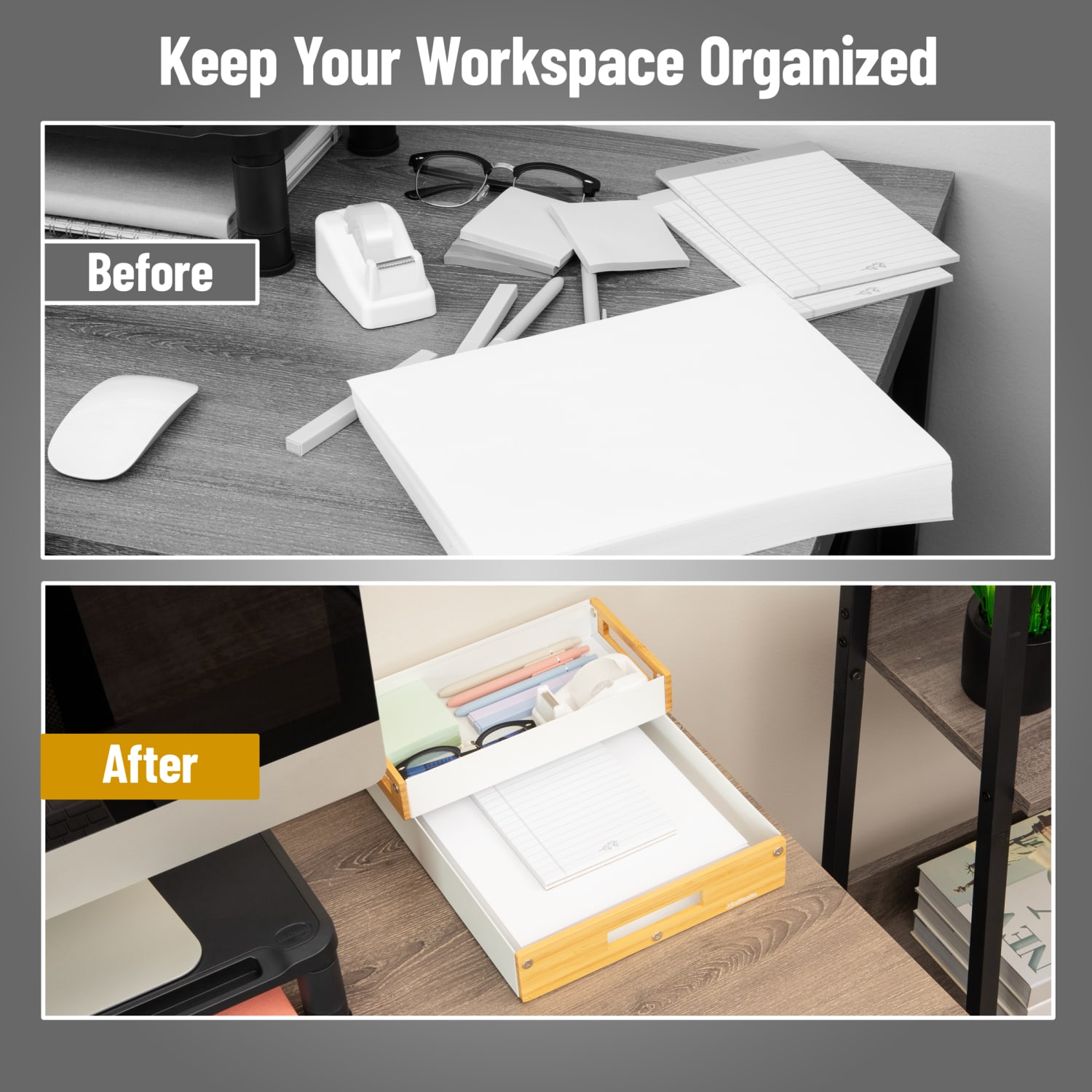 Mind Reader Metal And Wood Tiered Desktop Organizer Trays, 2-7/8inH x 13-3/4inW x 9-3/4inD, White, Total Qty 2 - Image 6
