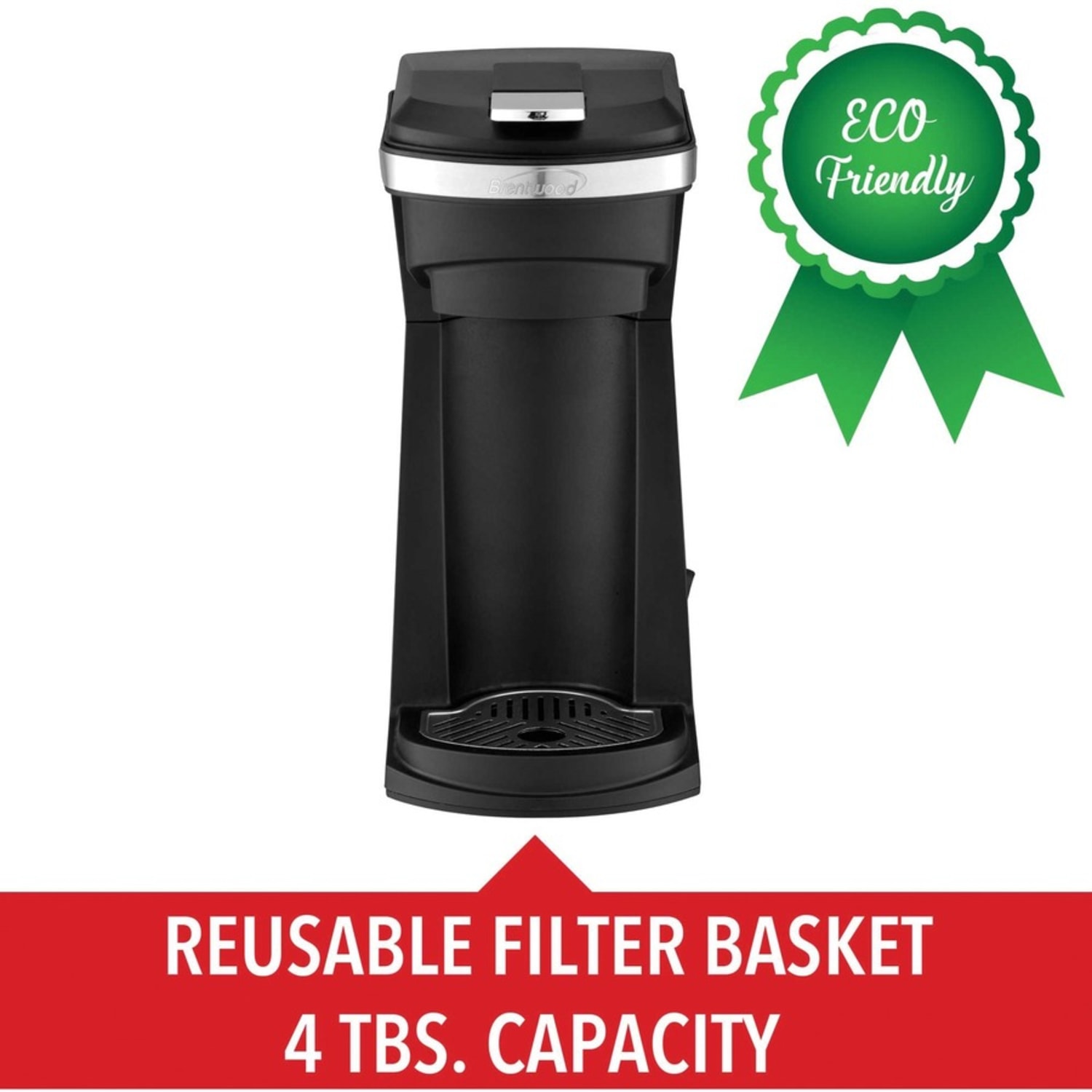 Brentwood 800-Watt 1.75-Cup Single-Serve Coffee Maker With Reusable Filter Basket For K-Cups And Ground Coffee, Black - Image 5