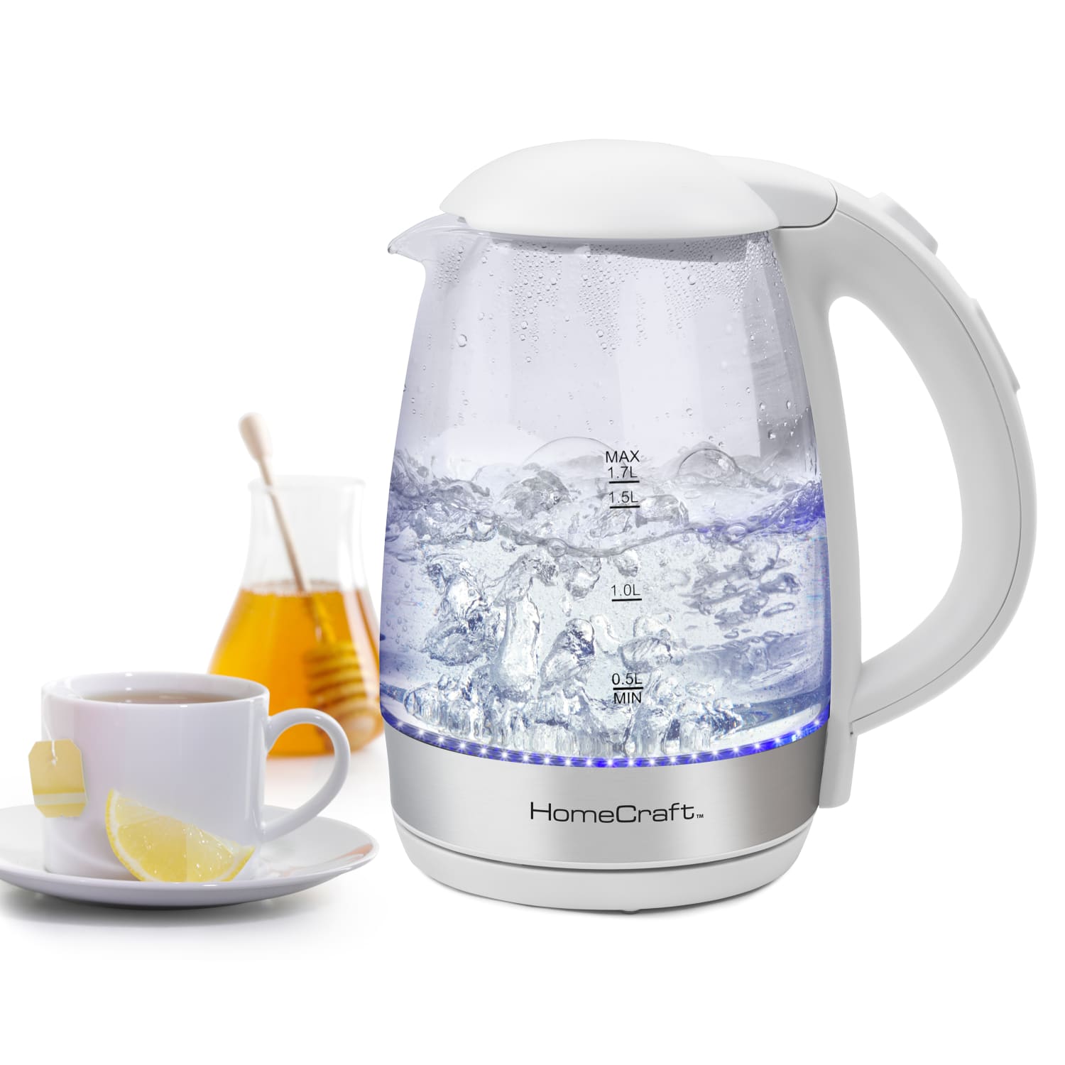 Nostalgia Electrics HomeCraft 7-Cup Glass Electric Kettle, White - Image 3