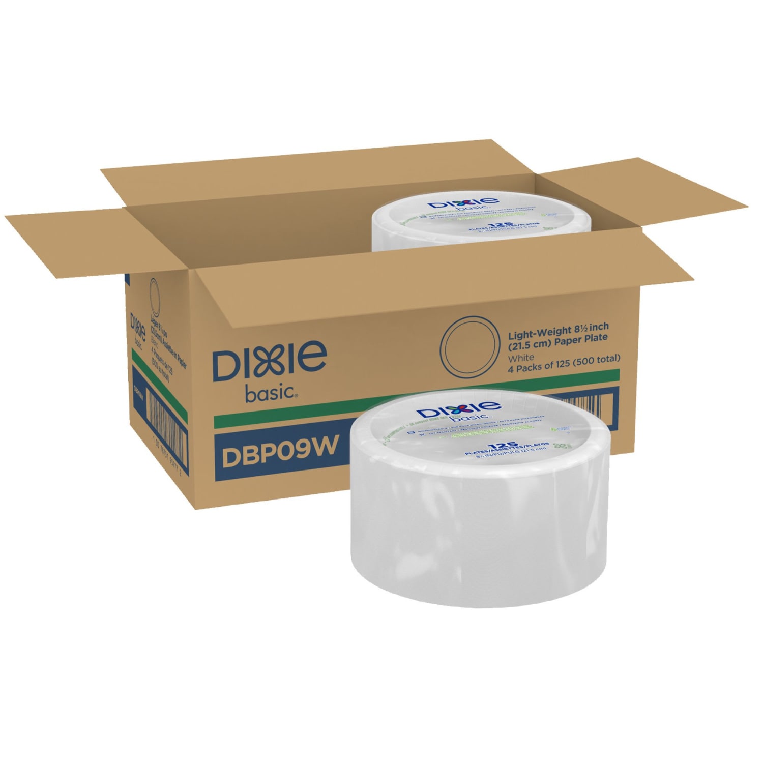 DIXIE BASIC 8 1/2IN LIGHT-WEIGHT PAPER PLATES BY GP PRO (GEORGIA-PACIFIC), WHITE, 500 PLATES PER CASE