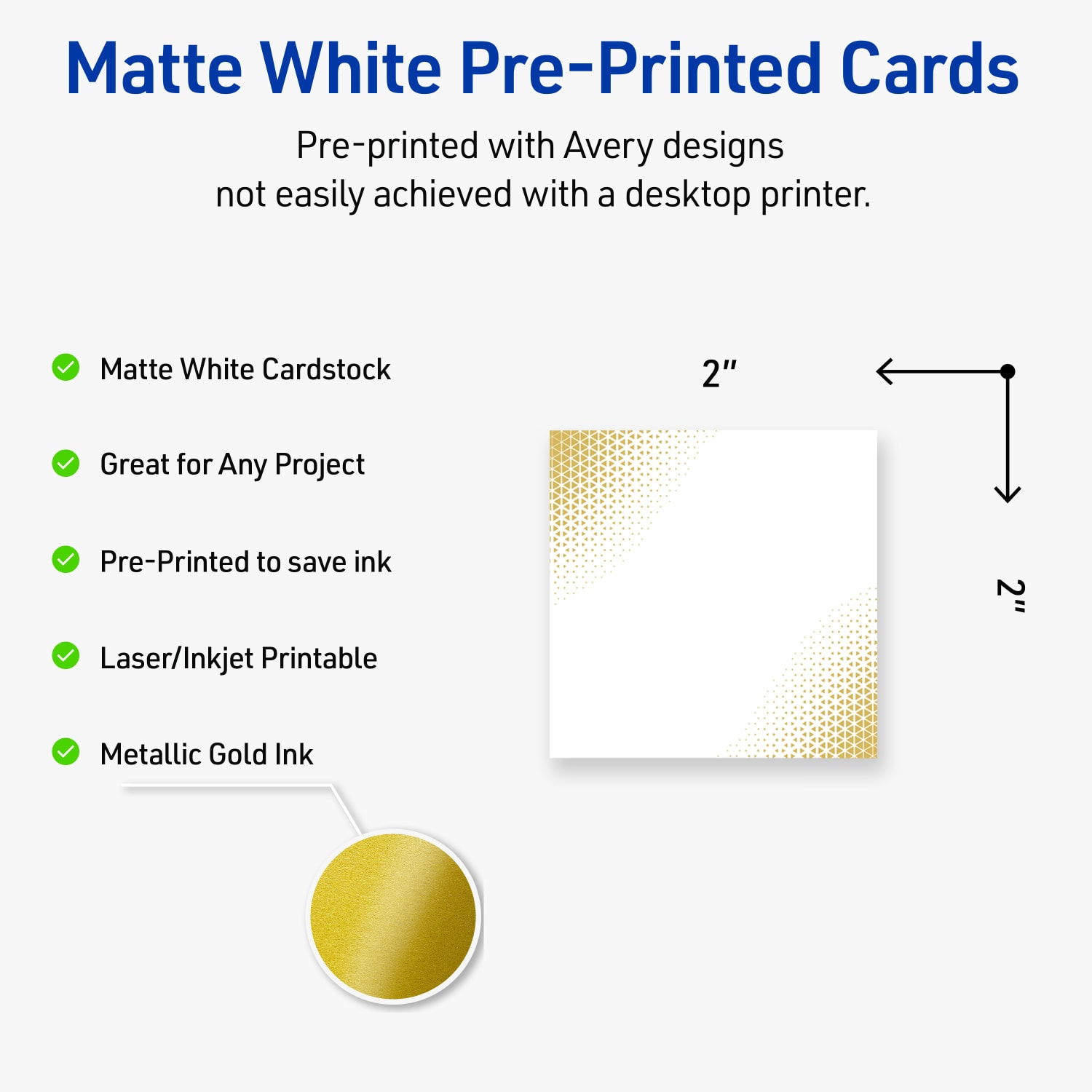 Avery Printable Cards With Sure Feed Technology, 2in x 2in, Matte White With Preprinted Gold-Blush Pattern, Pack Of 120 - Image 4