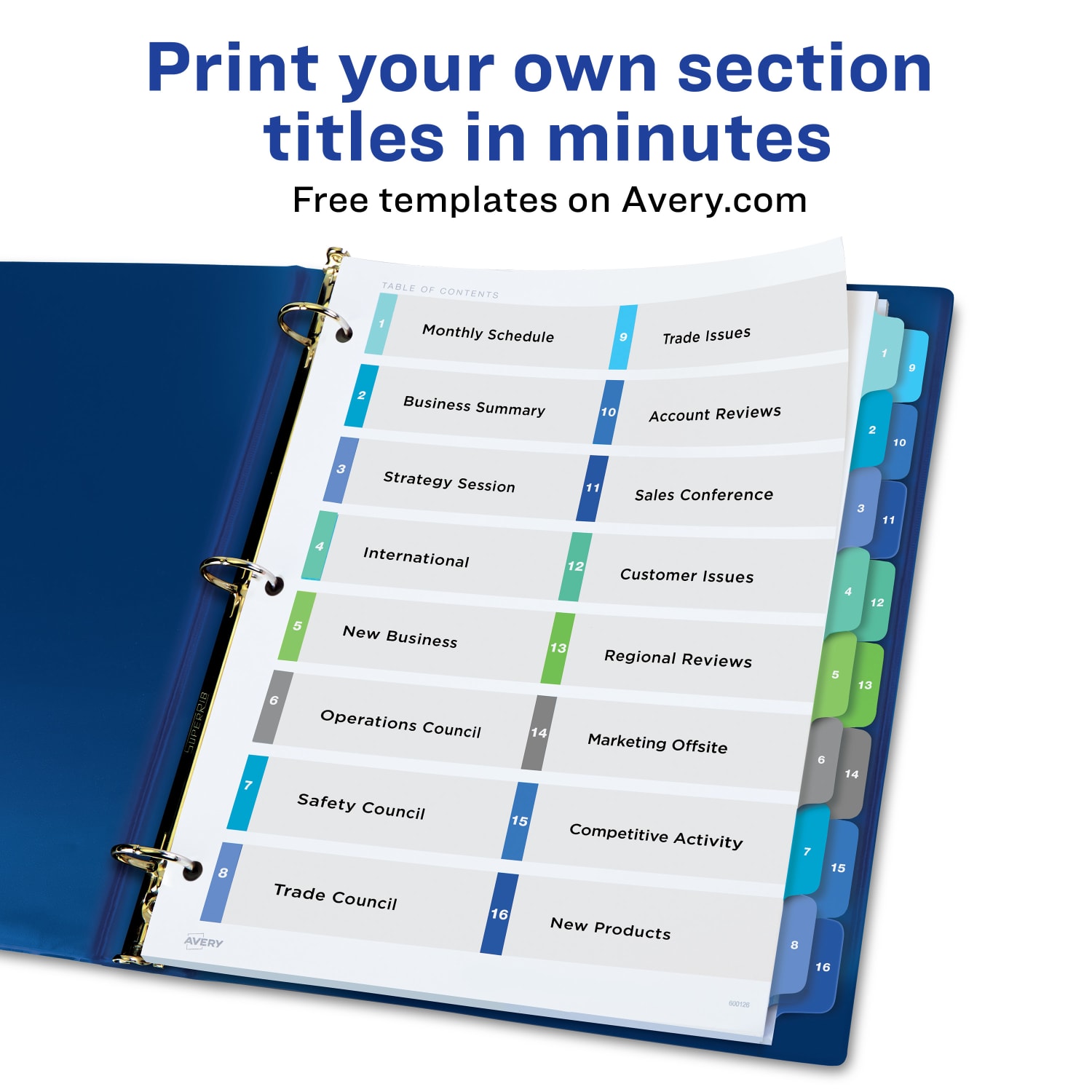 Avery Ready Index 1-16 Tab Double Column Binder Dividers With Customizable Table Of Contents, 8-1/2in x 11in, 16 Tab, White/Multicolor, 1 Set - Image 3