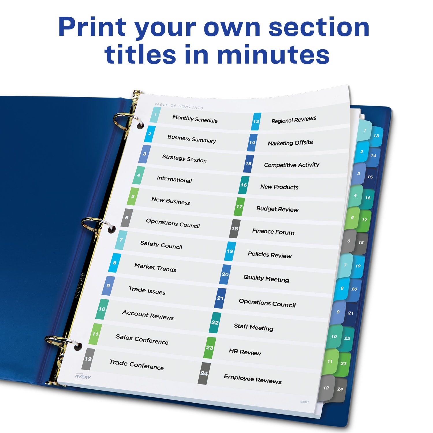 Avery Ready Index 1-24 Tab Double Column Binder Dividers With Customizable Table Of Contents, 8-1/2in x 11in, 24 Tab, White/Multicolor, 1 Set - Image 3