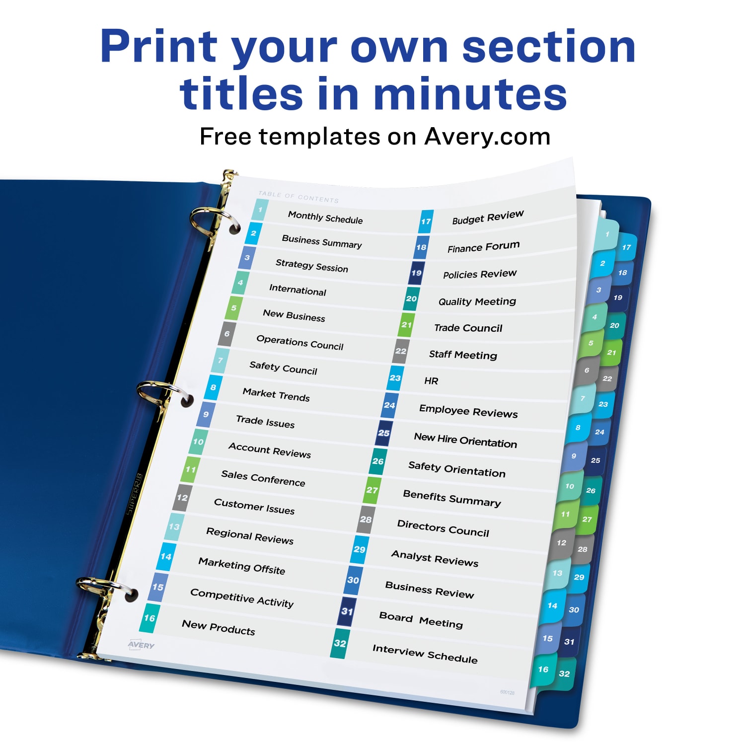 Avery Ready Index 1-32 Tab Double Column Binder Dividers With Customizable Table Of Contents, 8-1/2in x 11in, 32 Tab, White/Multicolor, 1 Set - Image 3