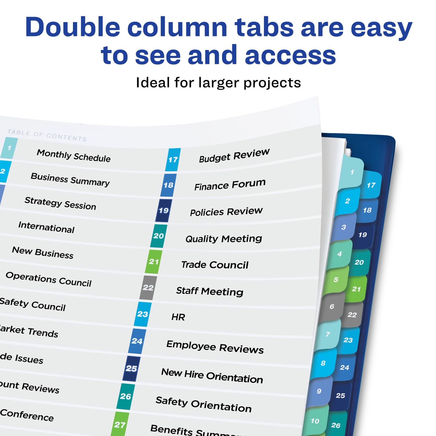 Avery Ready Index 1-32 Tab Double Column Binder Dividers With Customizable Table Of Contents, 8-1/2in x 11in, 32 Tab, White/Multicolor, 1 Set - Image 4