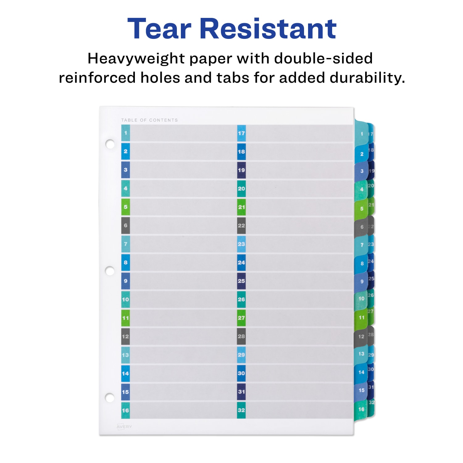 Avery Ready Index 1-32 Tab Double Column Binder Dividers With Customizable Table Of Contents, 8-1/2in x 11in, 32 Tab, White/Multicolor, 1 Set - Image 6